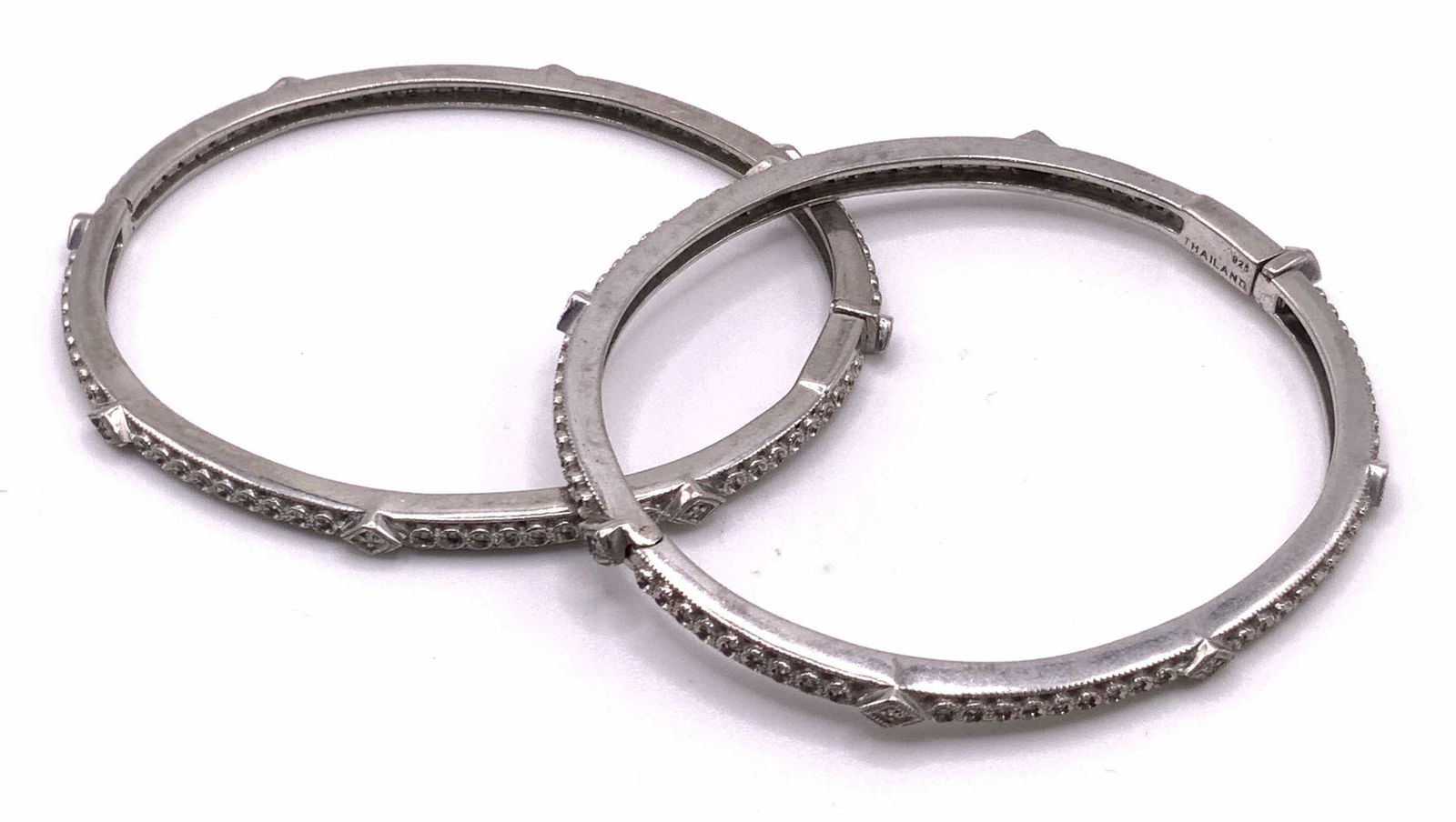 Pair Vintage Sterling Silver Diamond Bangles (1 of 10)