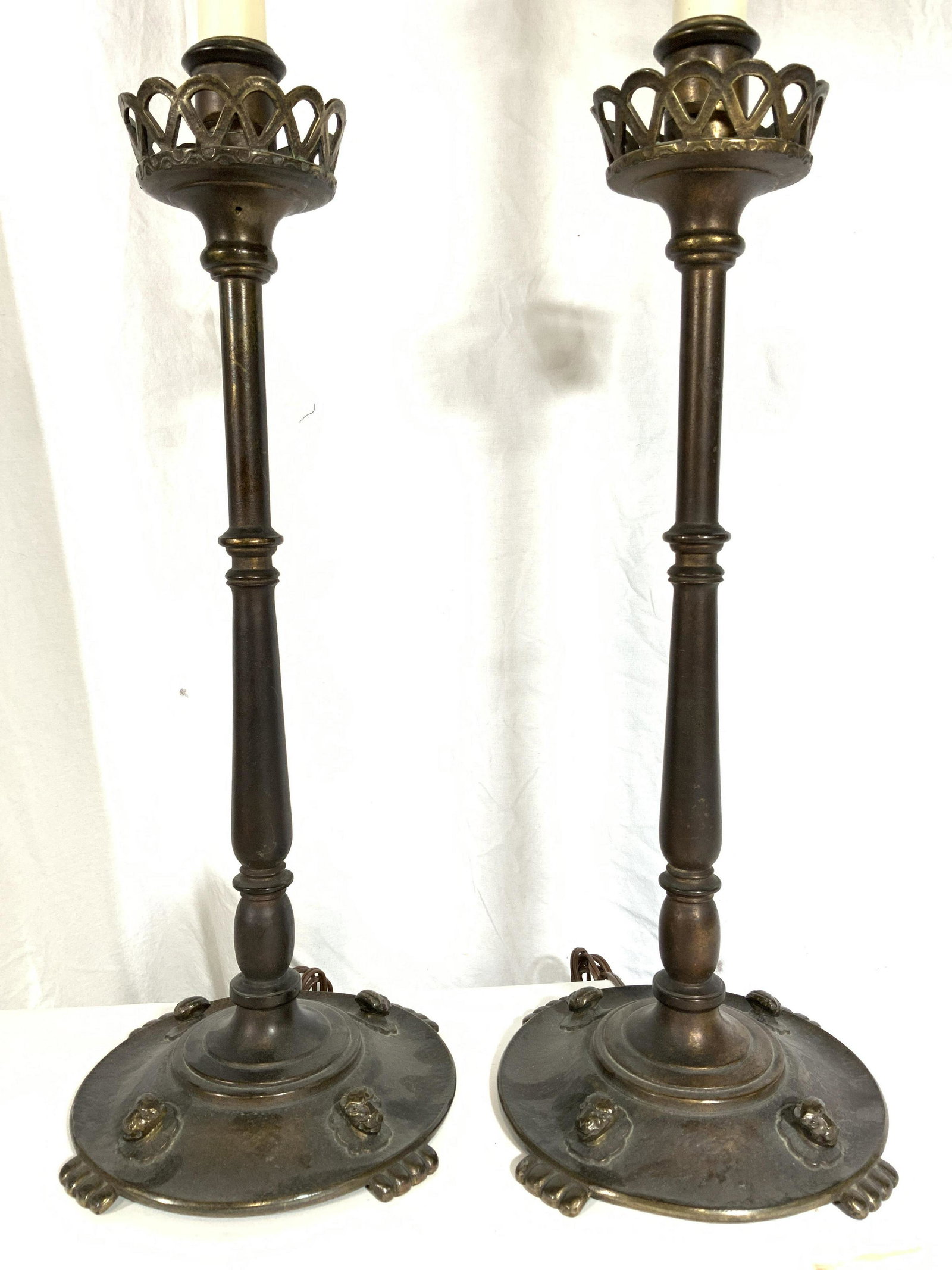 Pr Antq Signed OSCAR BACH Gilt Bronze Lamps (1 of 10)