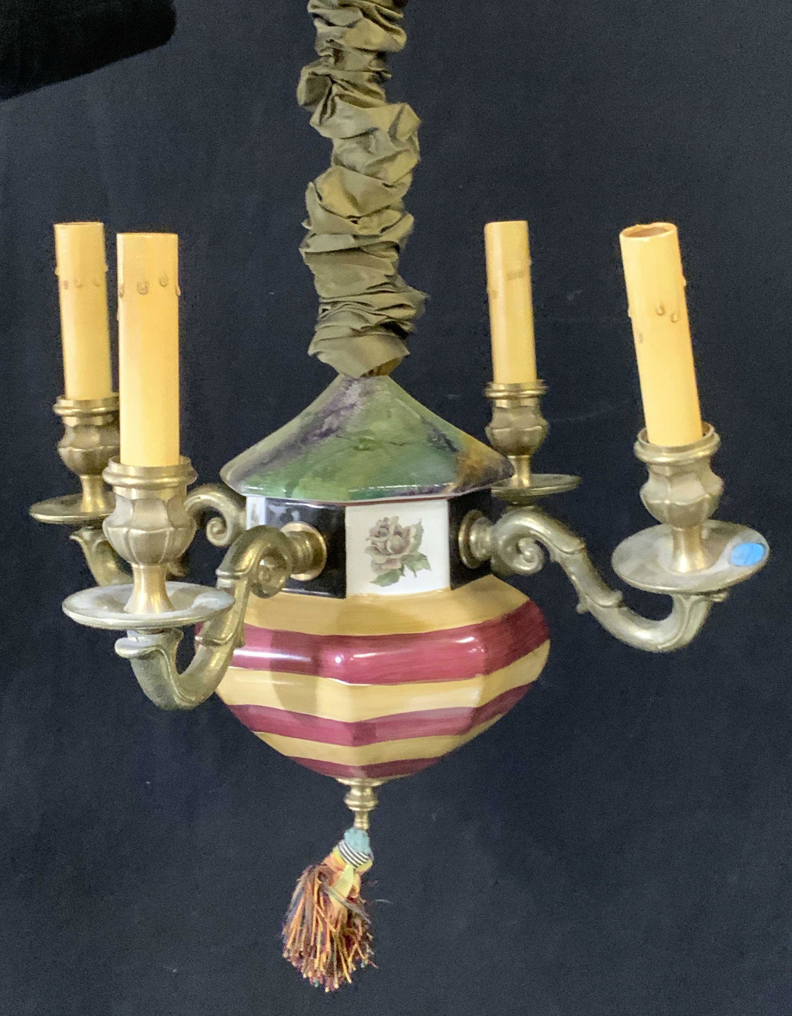 MACKENZIE-CHILDS TORQUAY 4 ARM CHANDELIER W Shades (1 of 10)