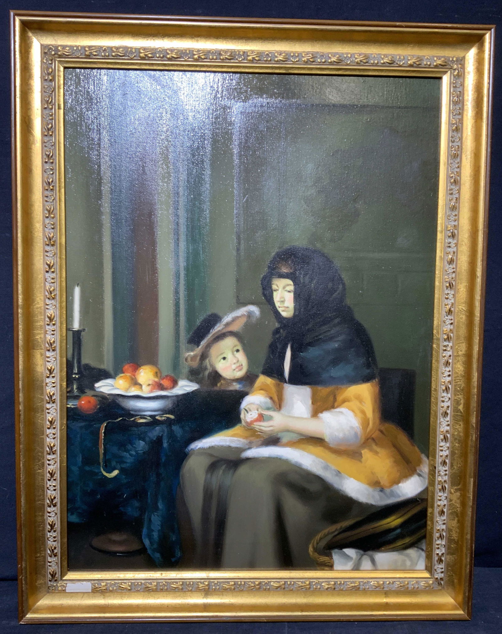 Hand Painted Veiled Woman & Child Oil on Canvas (1 of 12)