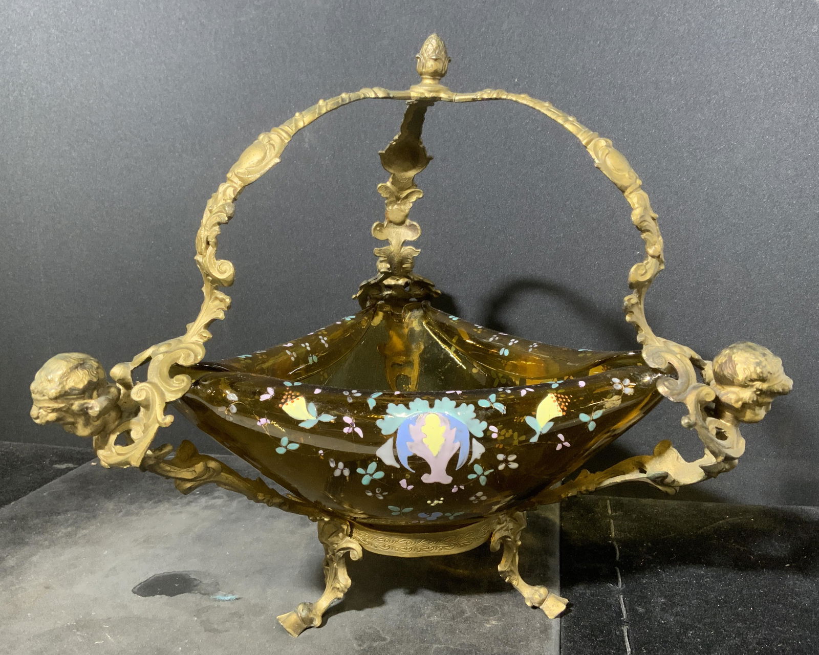 Vintage Hand Painted Footed Brass & Glass Bowl (1 of 6)