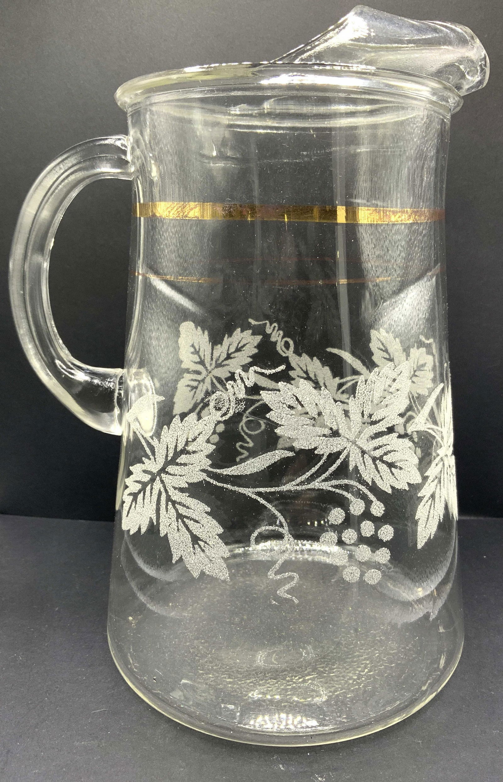 Glass Pitcher W Frosted Grape & Leaf Detail (1 of 9)