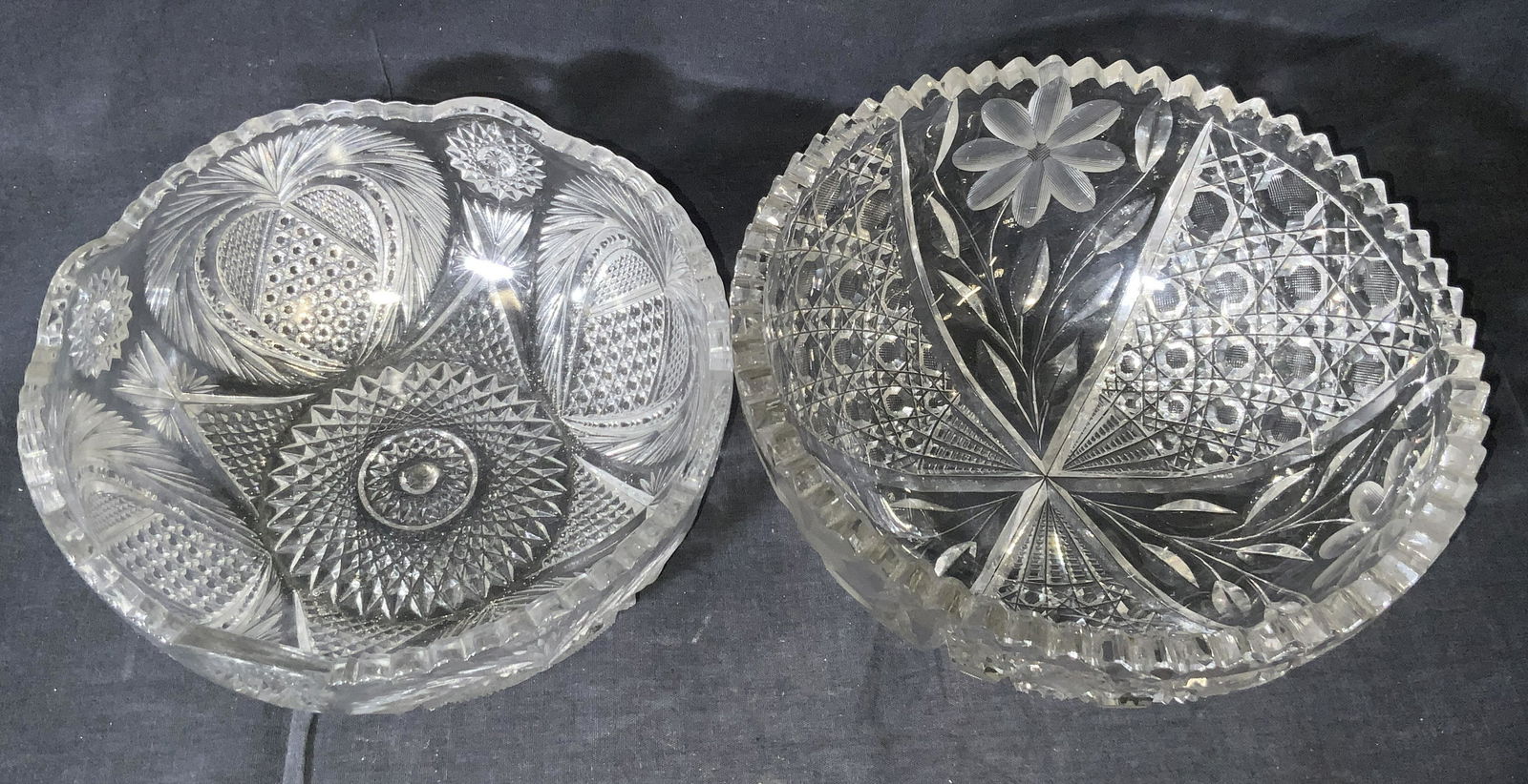 Lot 2 Vintage Cut Crystal Sawtooth Rim Bowls (1 of 9)