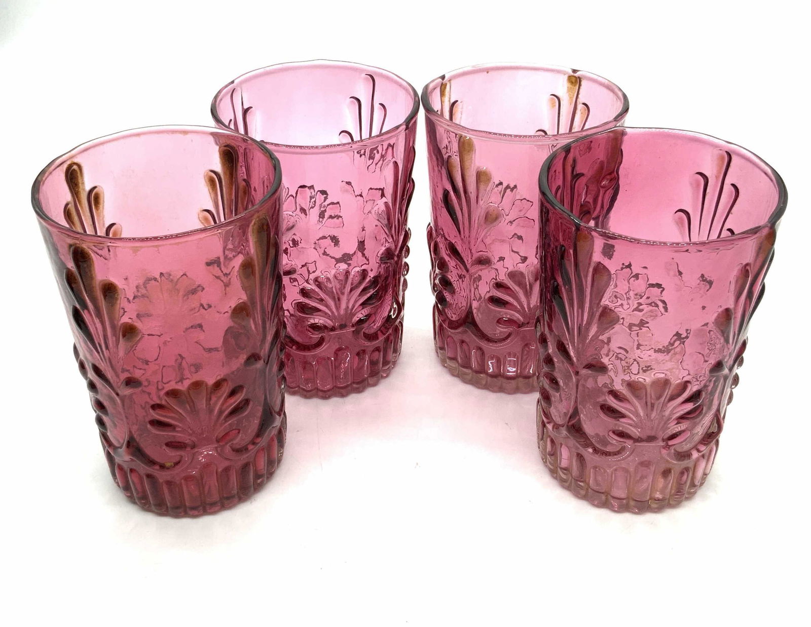 Set 4 Vintage Embossed Ruby Red Toned Glasses (1 of 7)