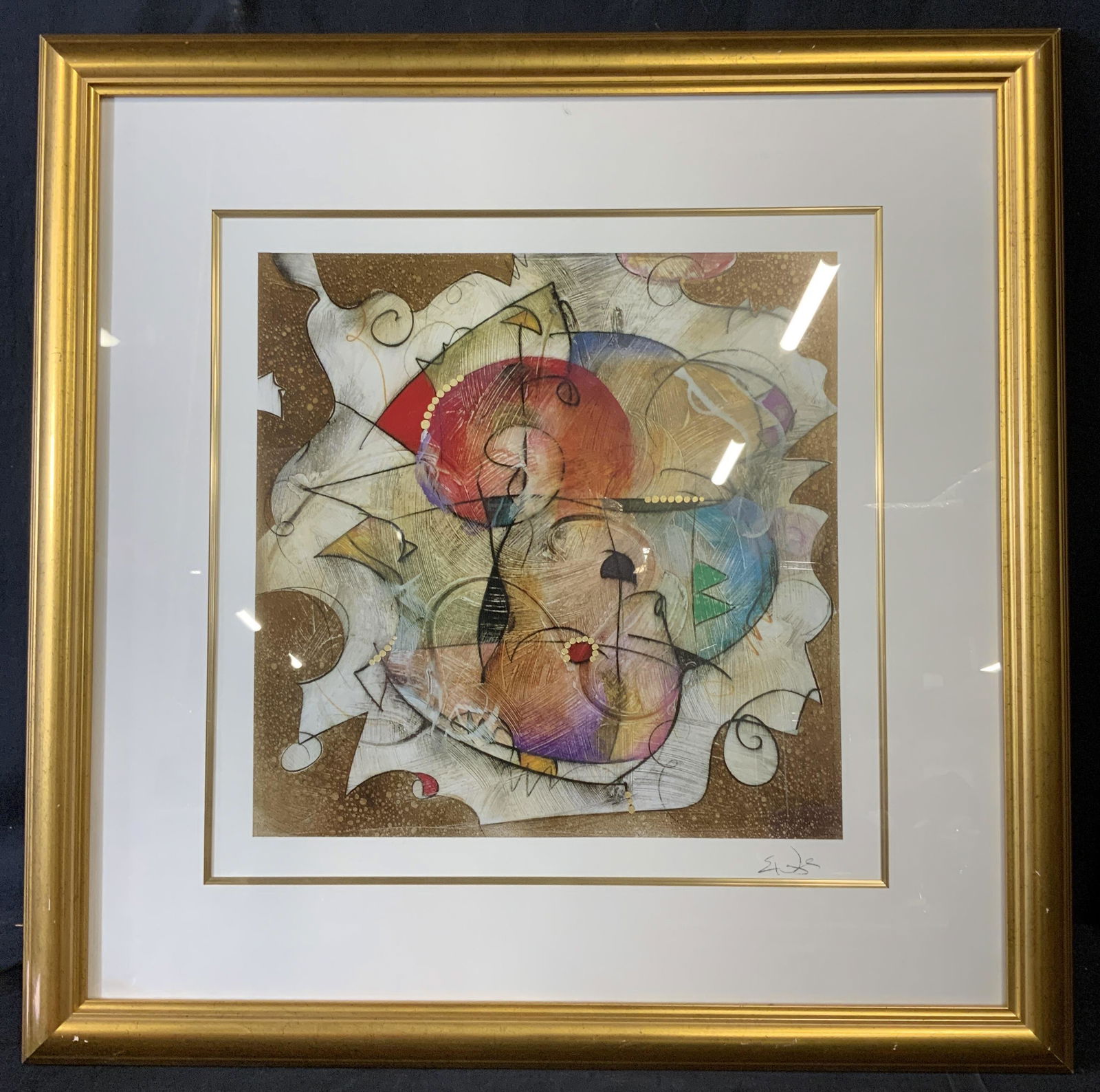 Signed Abstract Lithograph with Gold Leaf (1 of 6)