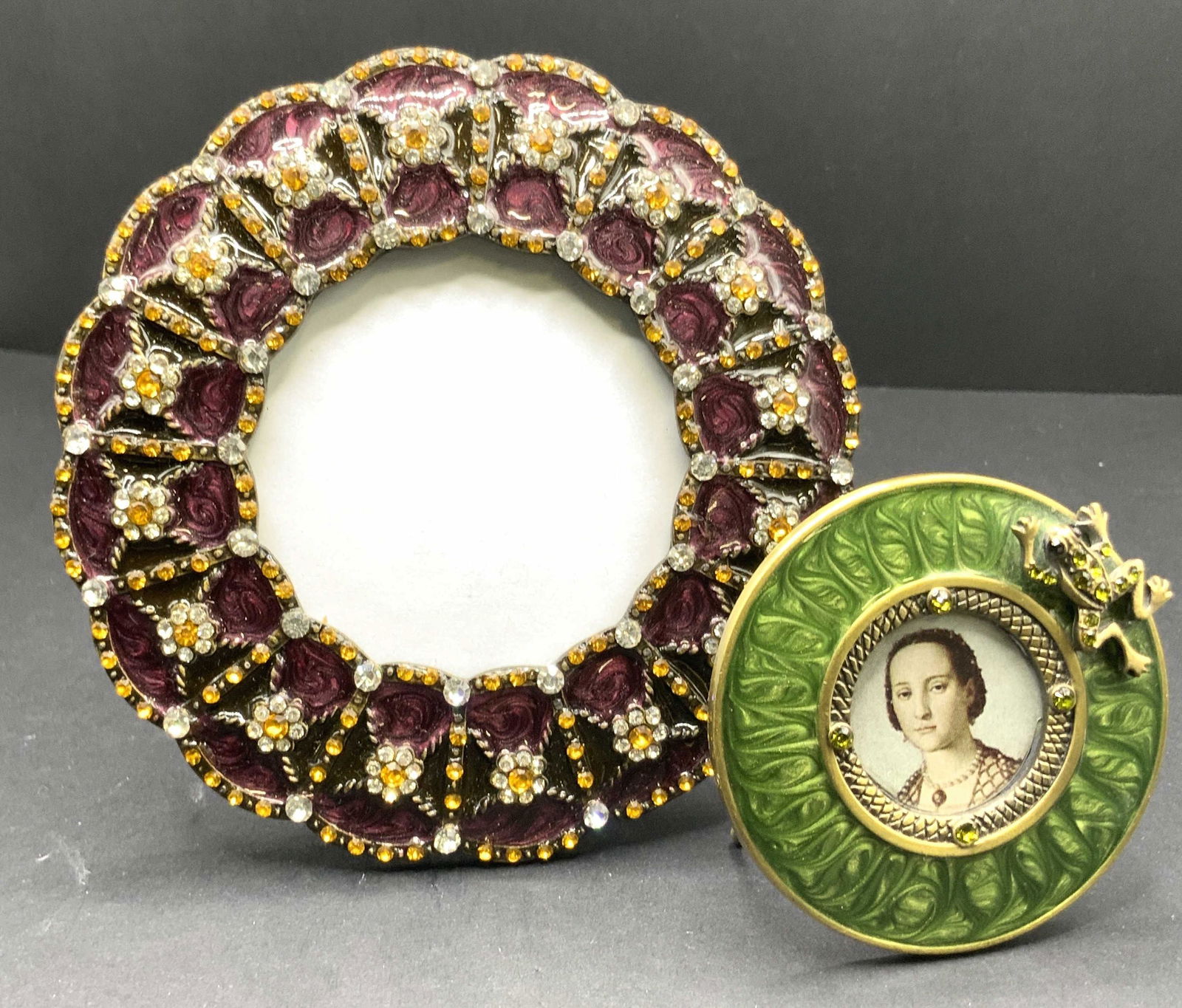 Lot 2 Bejeweled Enamel Circular Picture Frames (1 of 9)