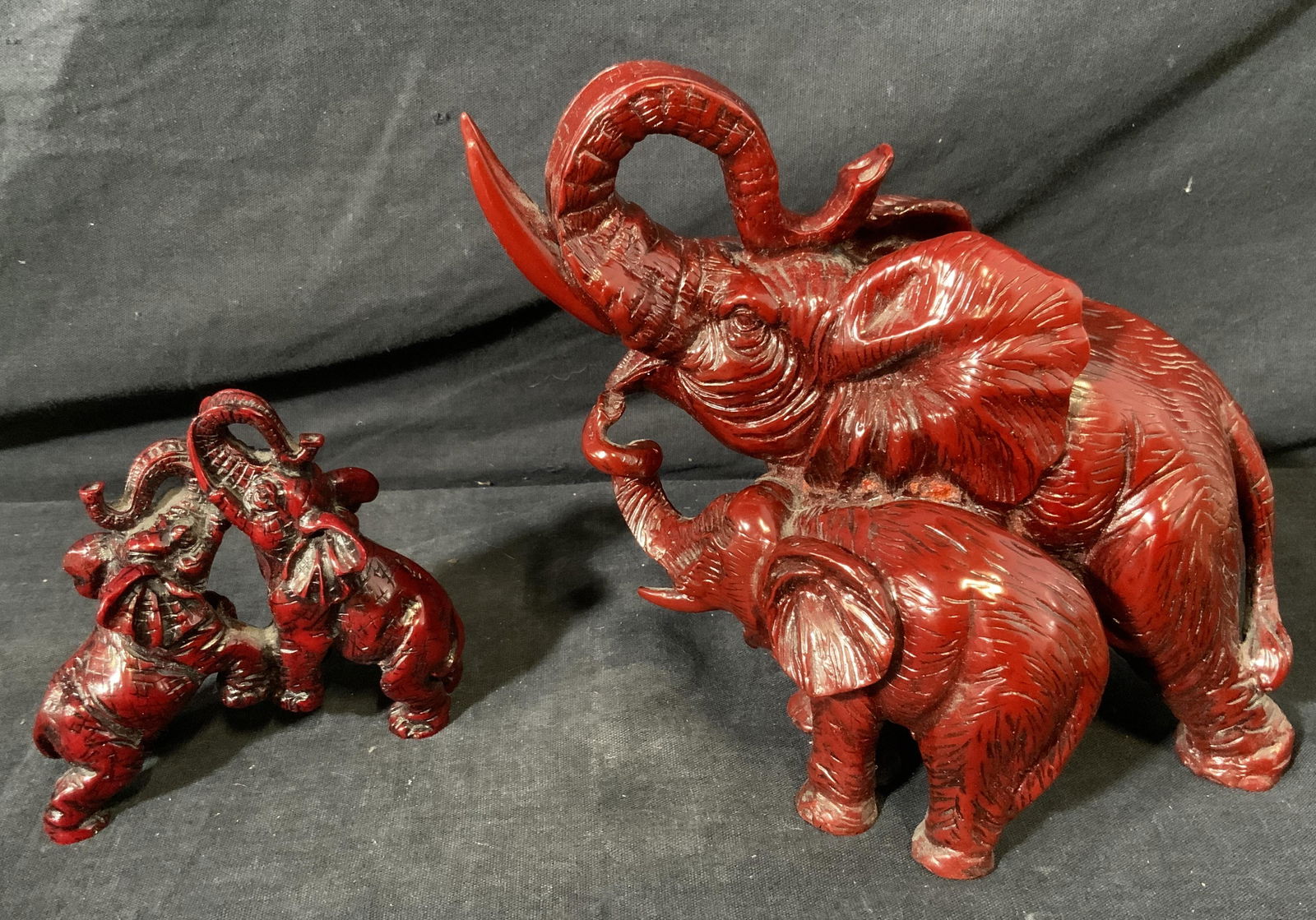 Lot 2 Red Toned Wood Carved Elephant Figurines (1 of 7)