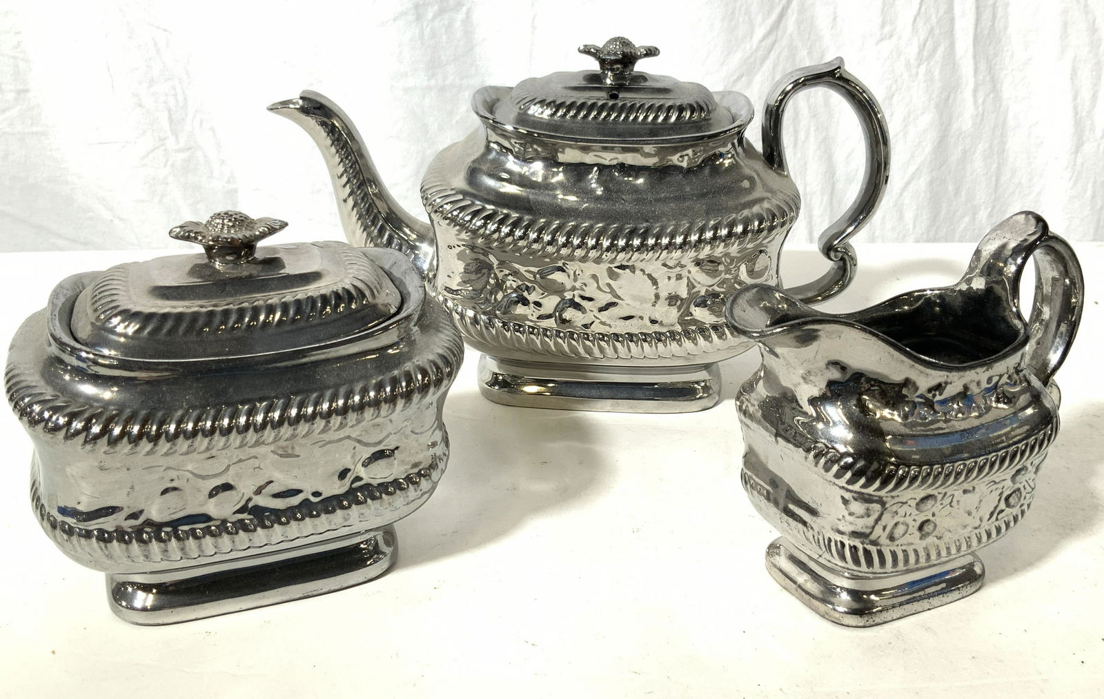 Vintage Silver Toned 3 Pcs Luster Tea Set (1 of 10)