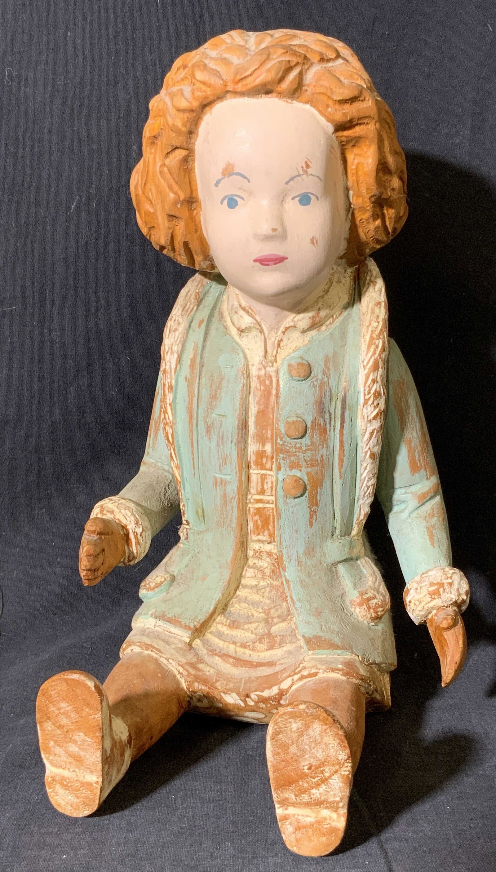 Antique Sarreid Italian Wooden Carved Seated Doll (1 of 16)