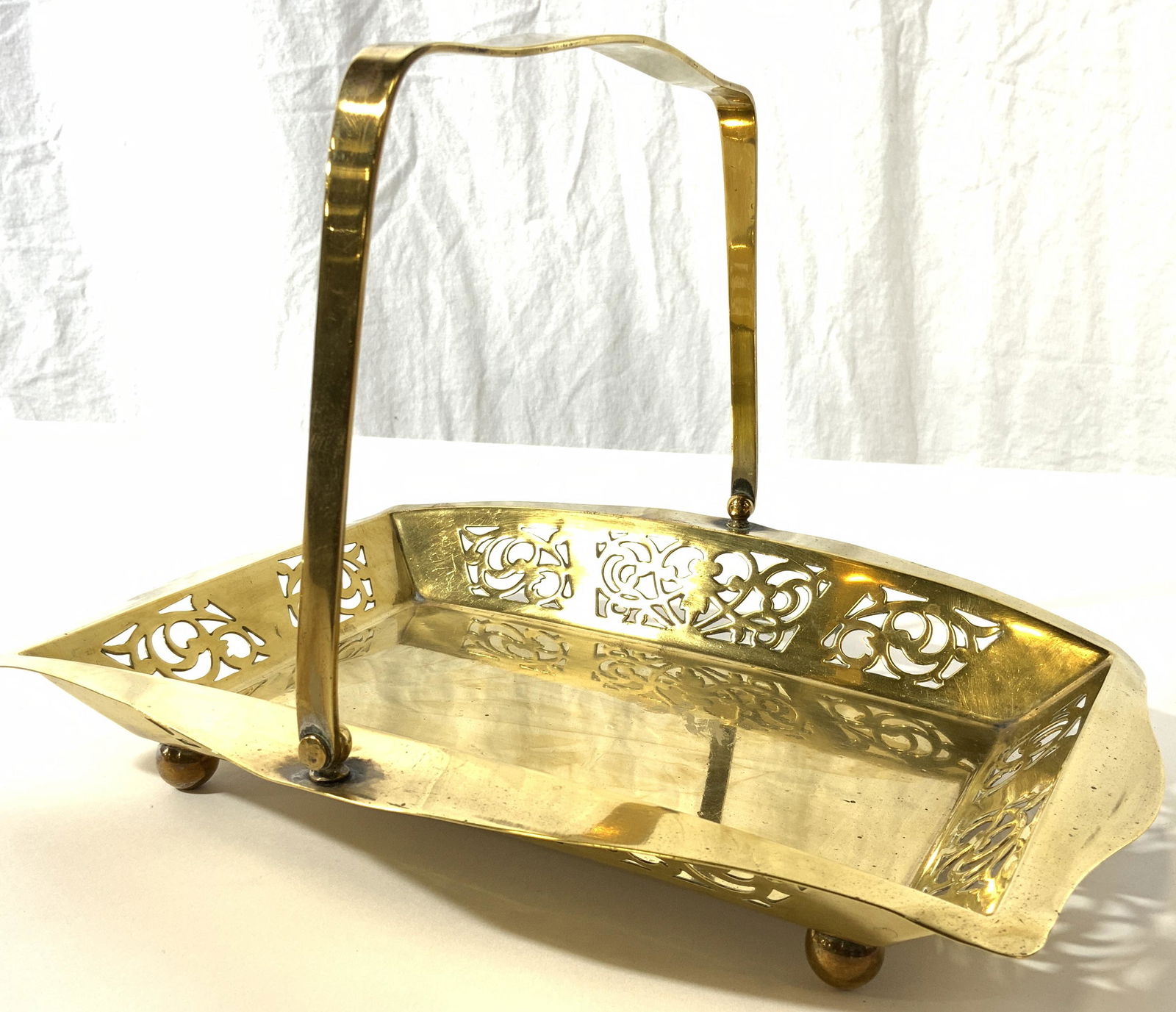 Antique Footed Brass Centerpiece Basket (1 of 8)
