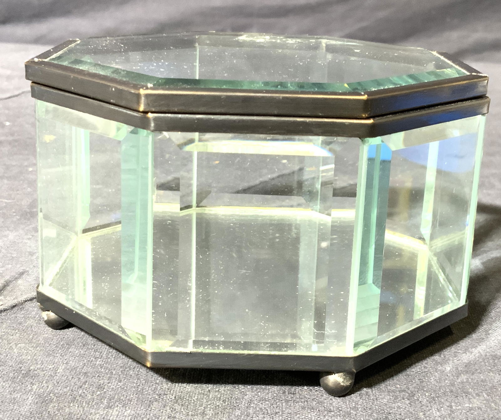 Hexagonal Glass & Metal Dresser Top Jewelry Box (1 of 8)