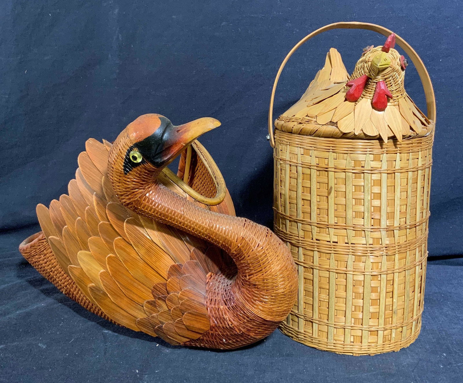 Pr Bird Motif Danish Hand Woven Wicker Basket (1 of 6)