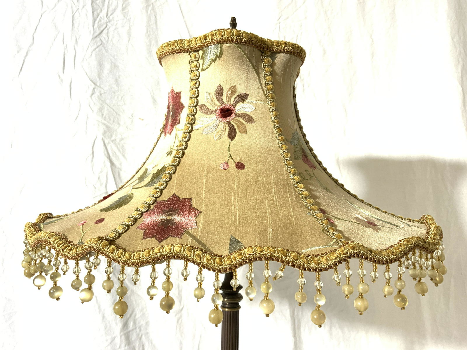Brass Table Lamp W Embroidered Shade (1 of 11)