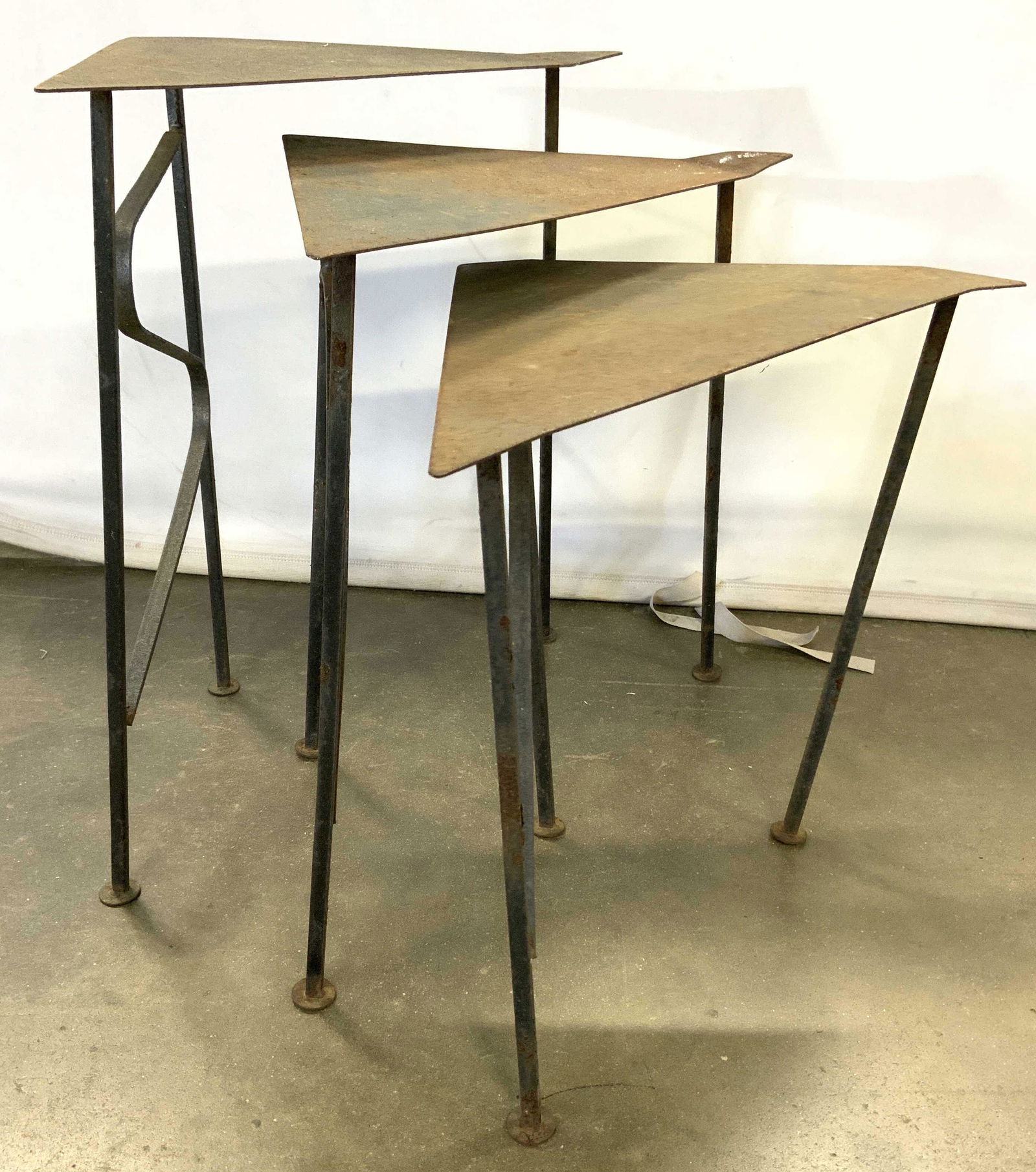 Set 3 Vintage Metal Triangular Nesting Tables (1 of 9)