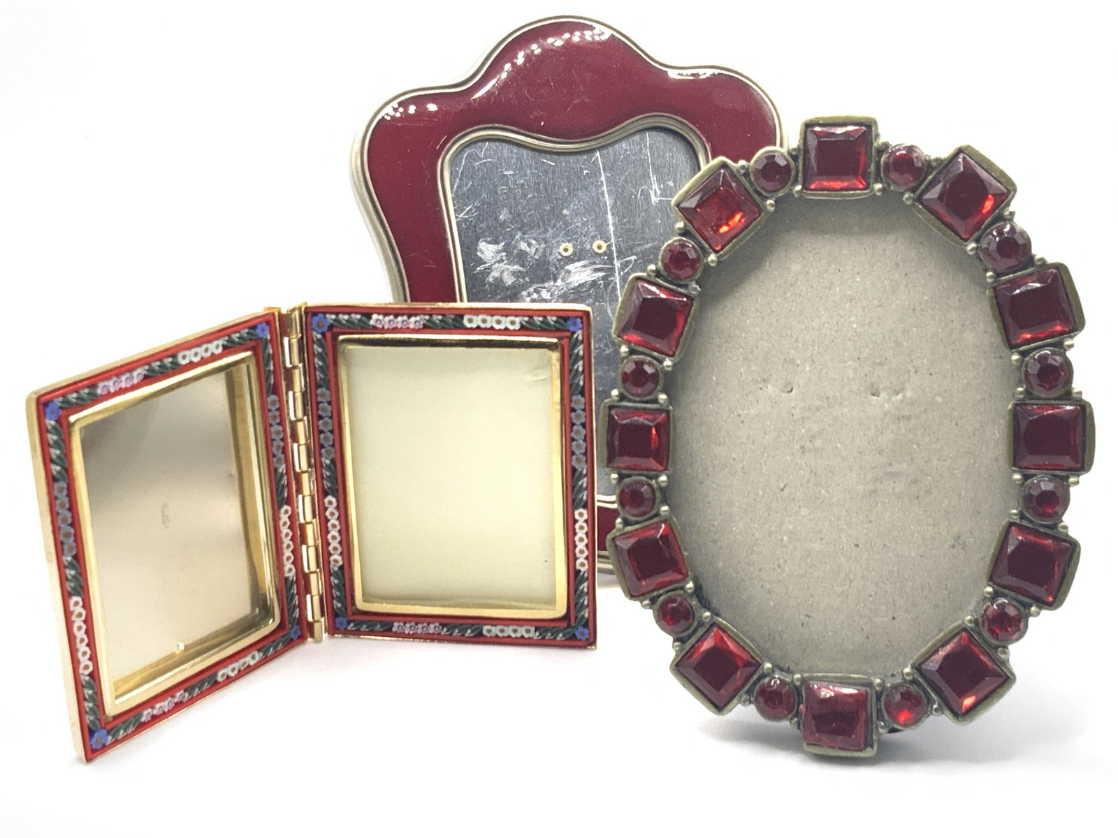 Lot 3 Red Toned Picture Frames, Enameled & More (1 of 12)