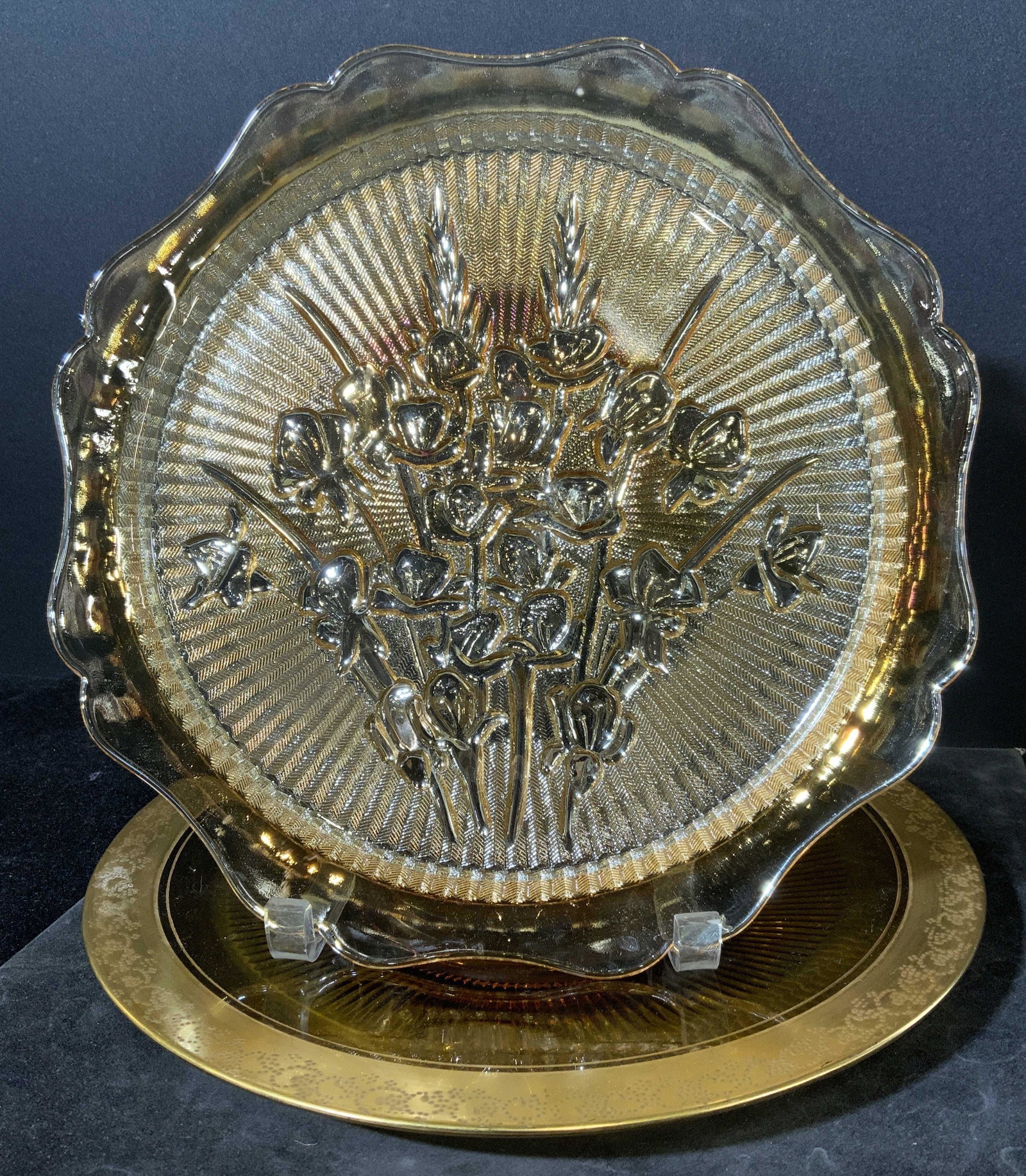 Lot 2 Amber Toned Cast Glass Plates (1 of 7)