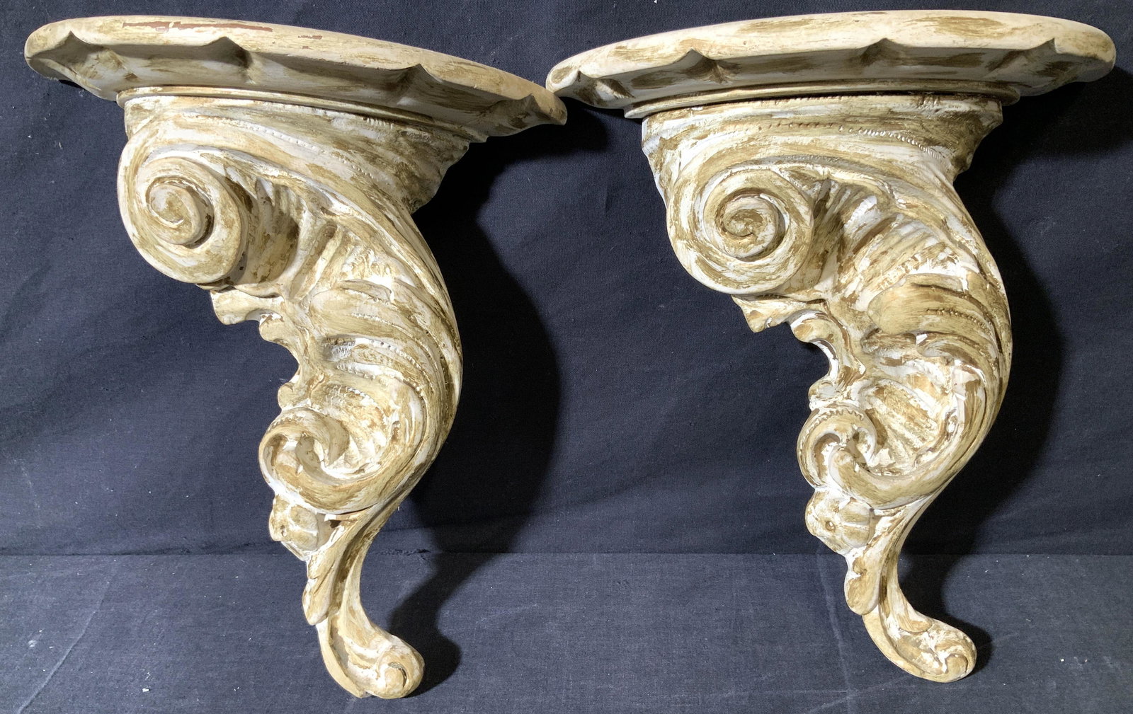 Pair Carved Wall Display Shelves, Hand Painted (1 of 6)