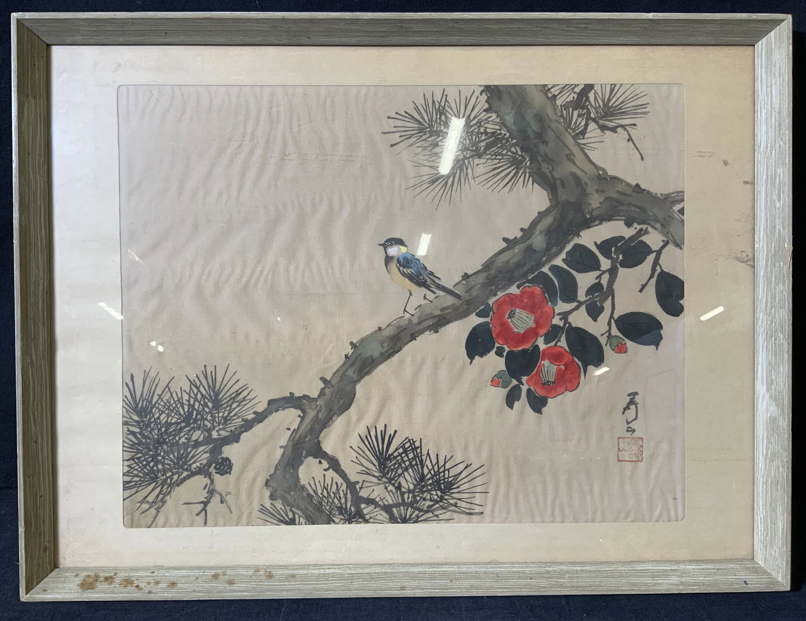 Signed Asian Songbird Paint on Silk (1 of 9)