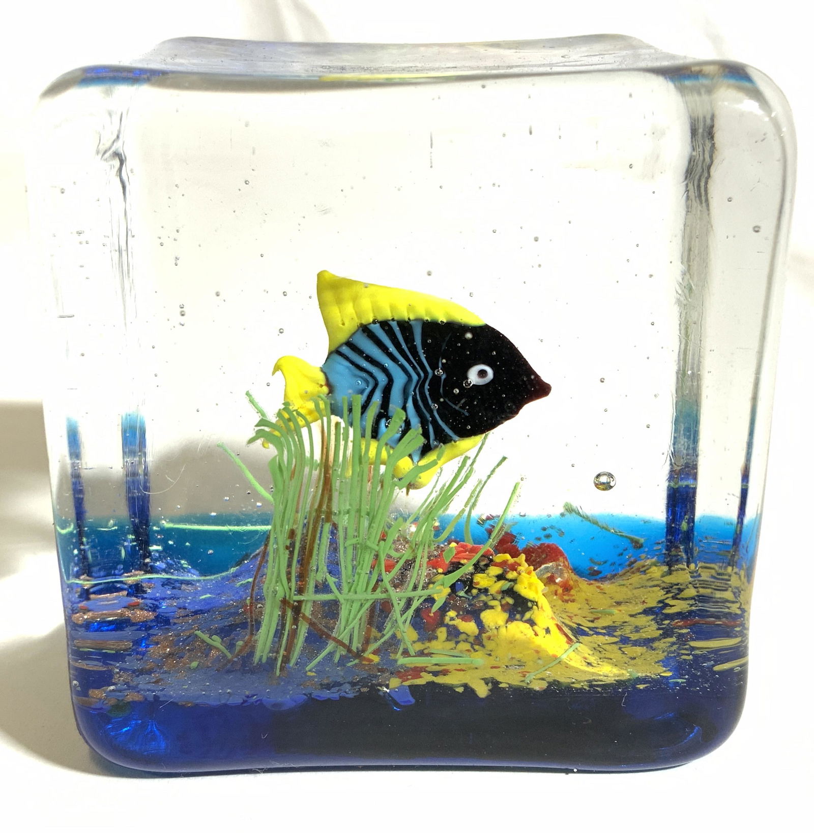 Cube Art Glass Paperweight W Fish Detail (1 of 8)