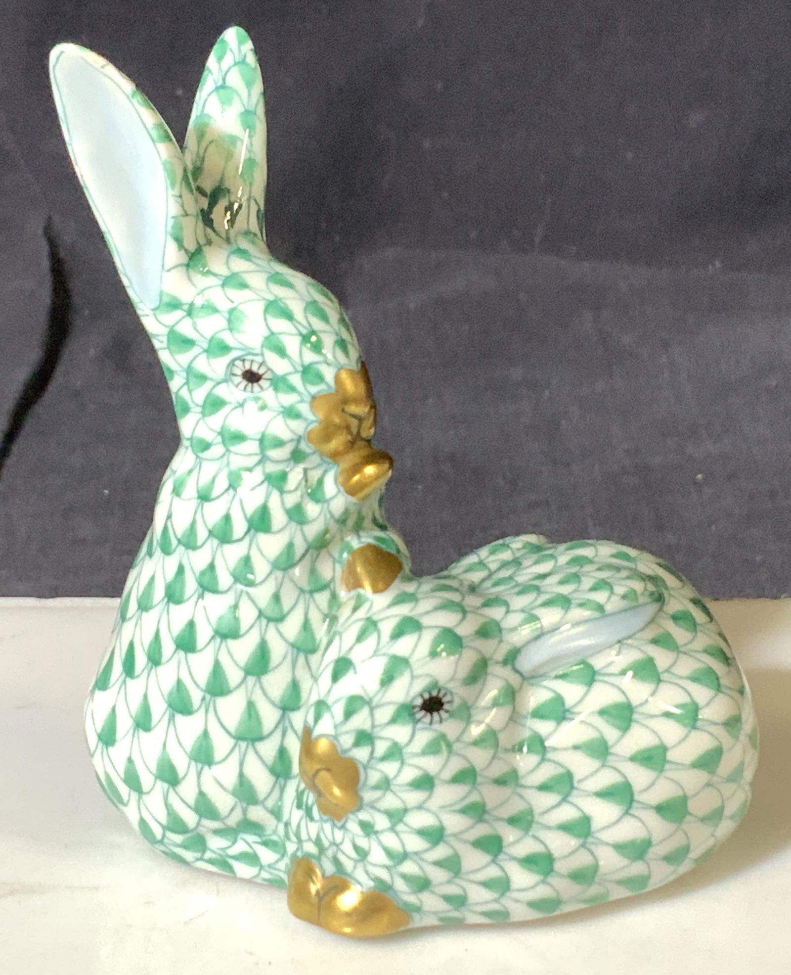 HEREND Hungary Green Fishnet Rabbits Figural (1 of 6)