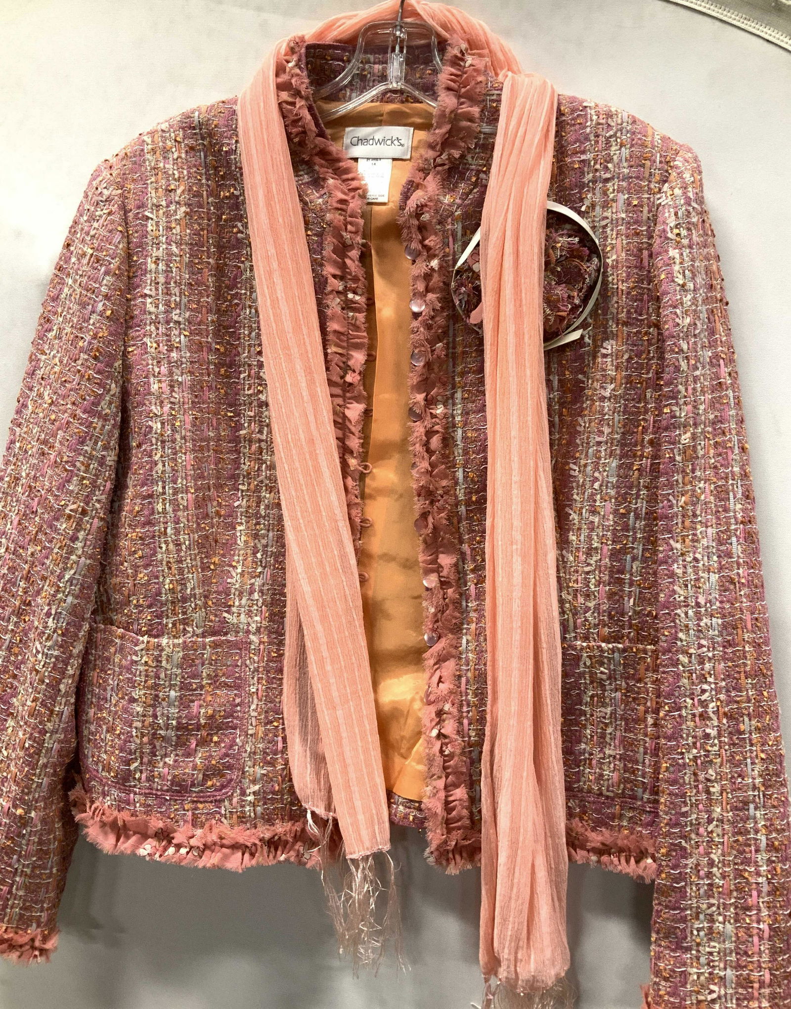 CHADWICKS Woven Pink Blazer Jacket w Scarf (1 of 10)