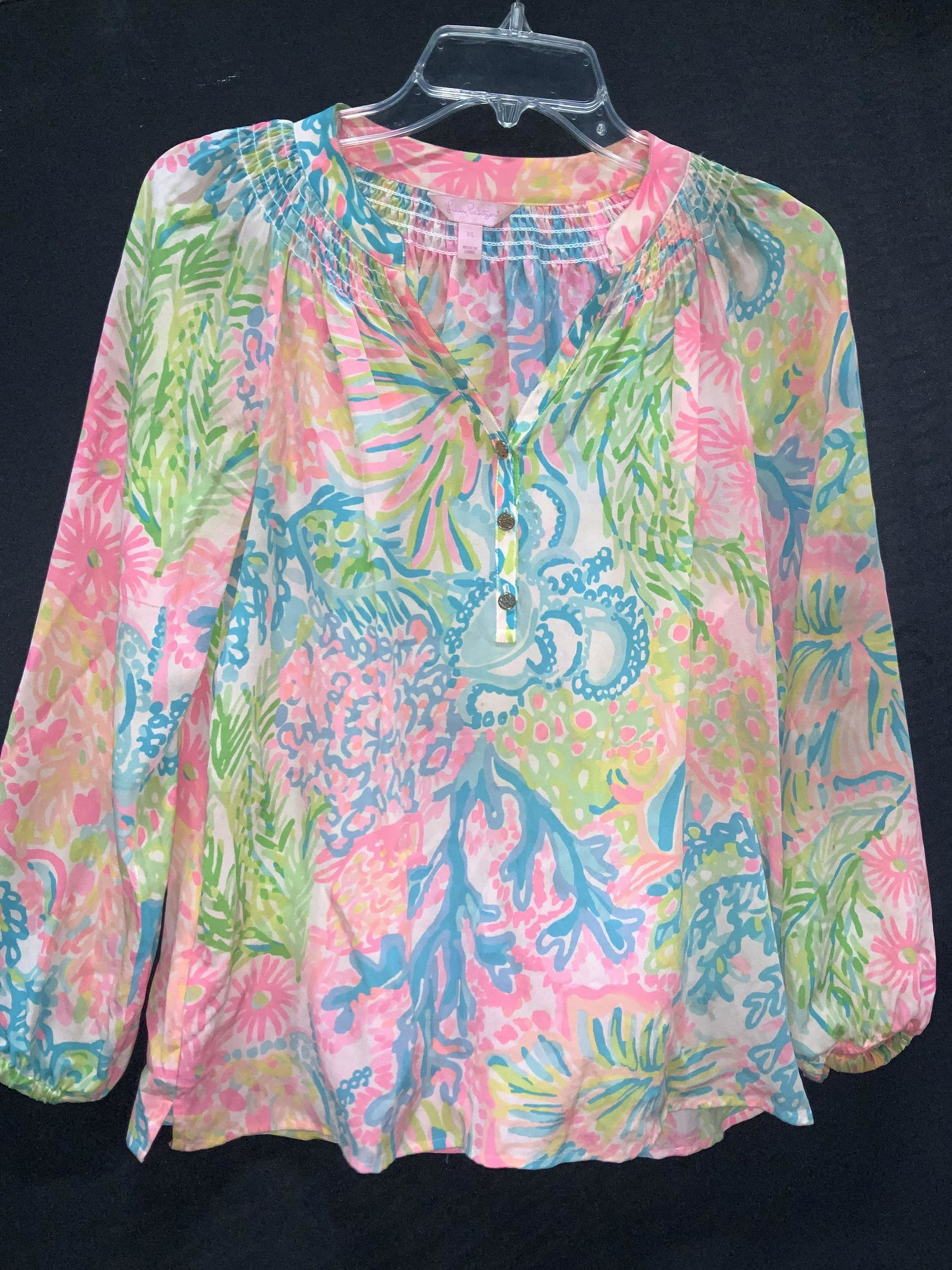 Vntg Lilly PULITZER Abstract Floral Silk Bouse (1 of 8)