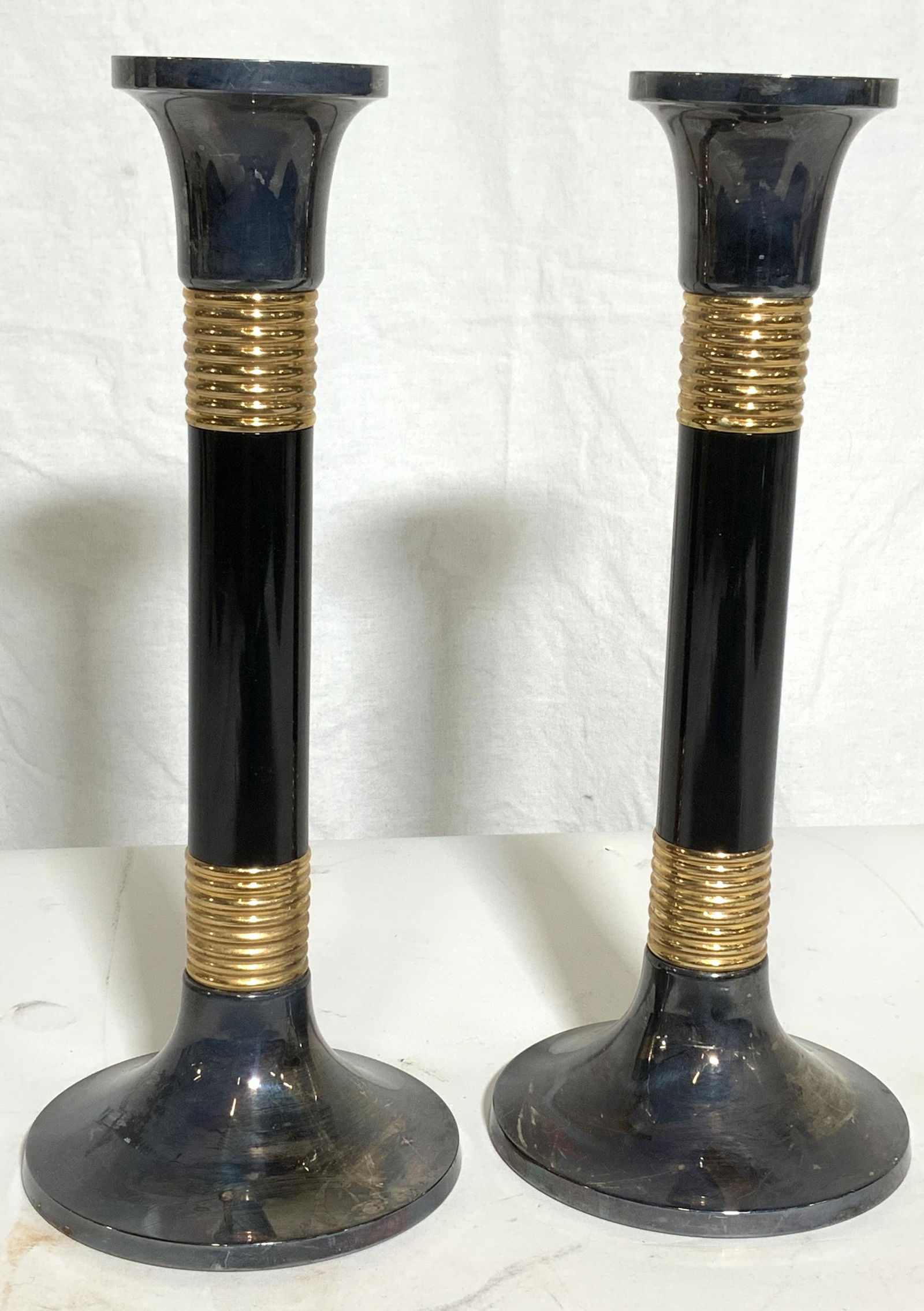 Pair Silver & Gold Plated Candlestick Holders (1 of 6)