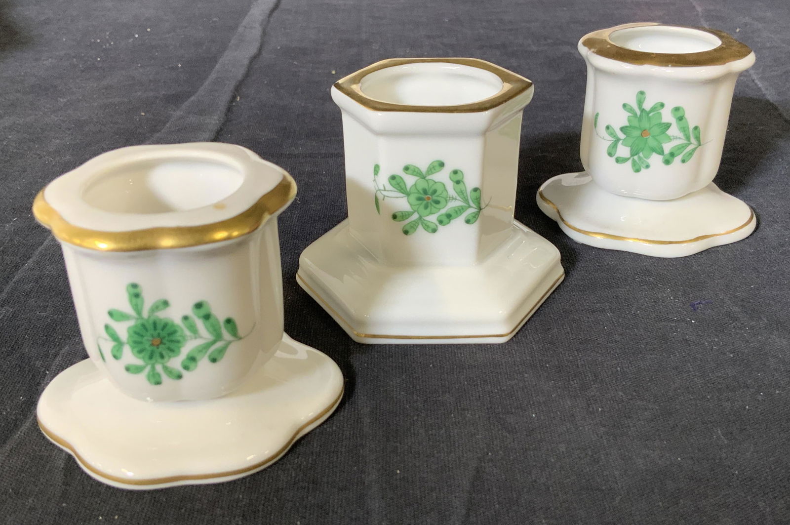 Set 3 Herend Chinese Bouquet Green Candle Holders (1 of 8)
