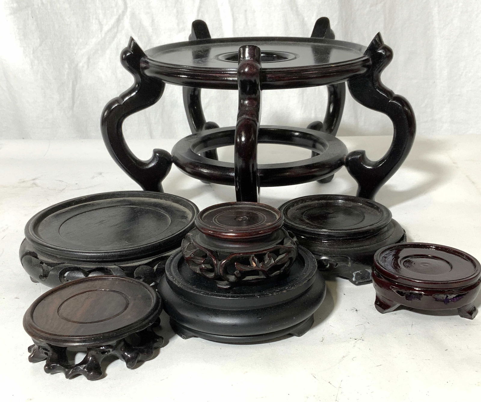 Collectible Lot 7 Asian Wood Display Stands (1 of 9)