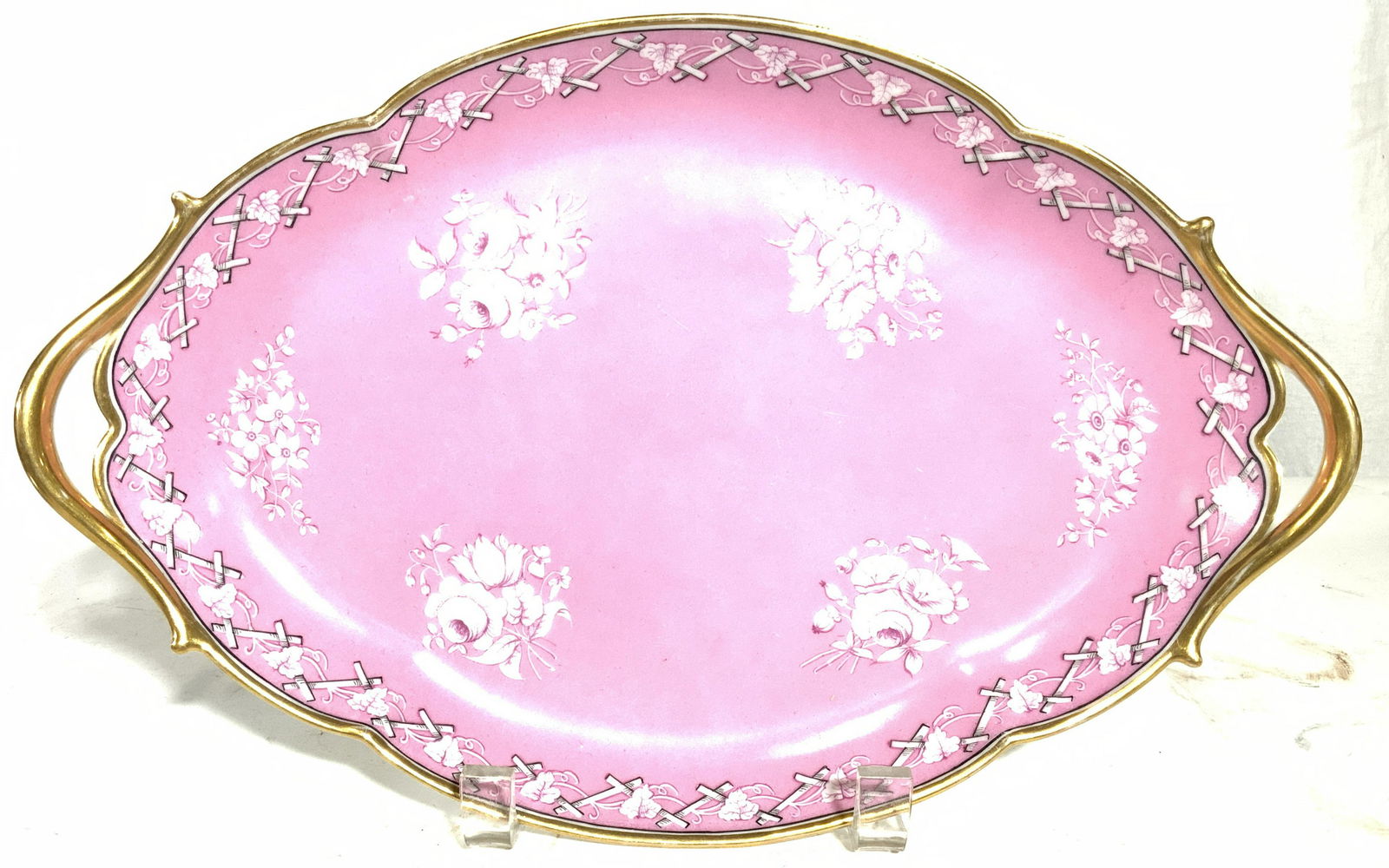 Antique Pink Porcelain Serving Dish W Handles (1 of 8)