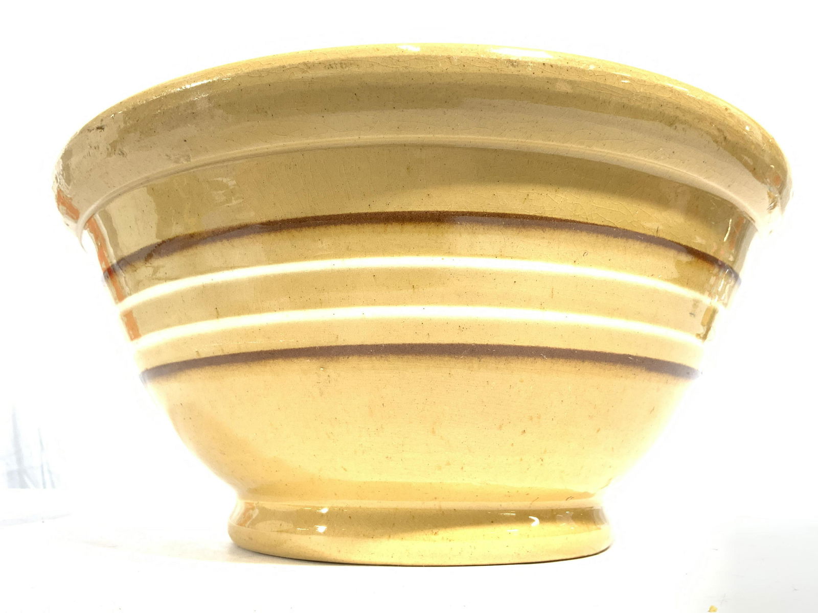 Vintage yellow ware Ceramic Bowl W Stripe Detail (1 of 7)