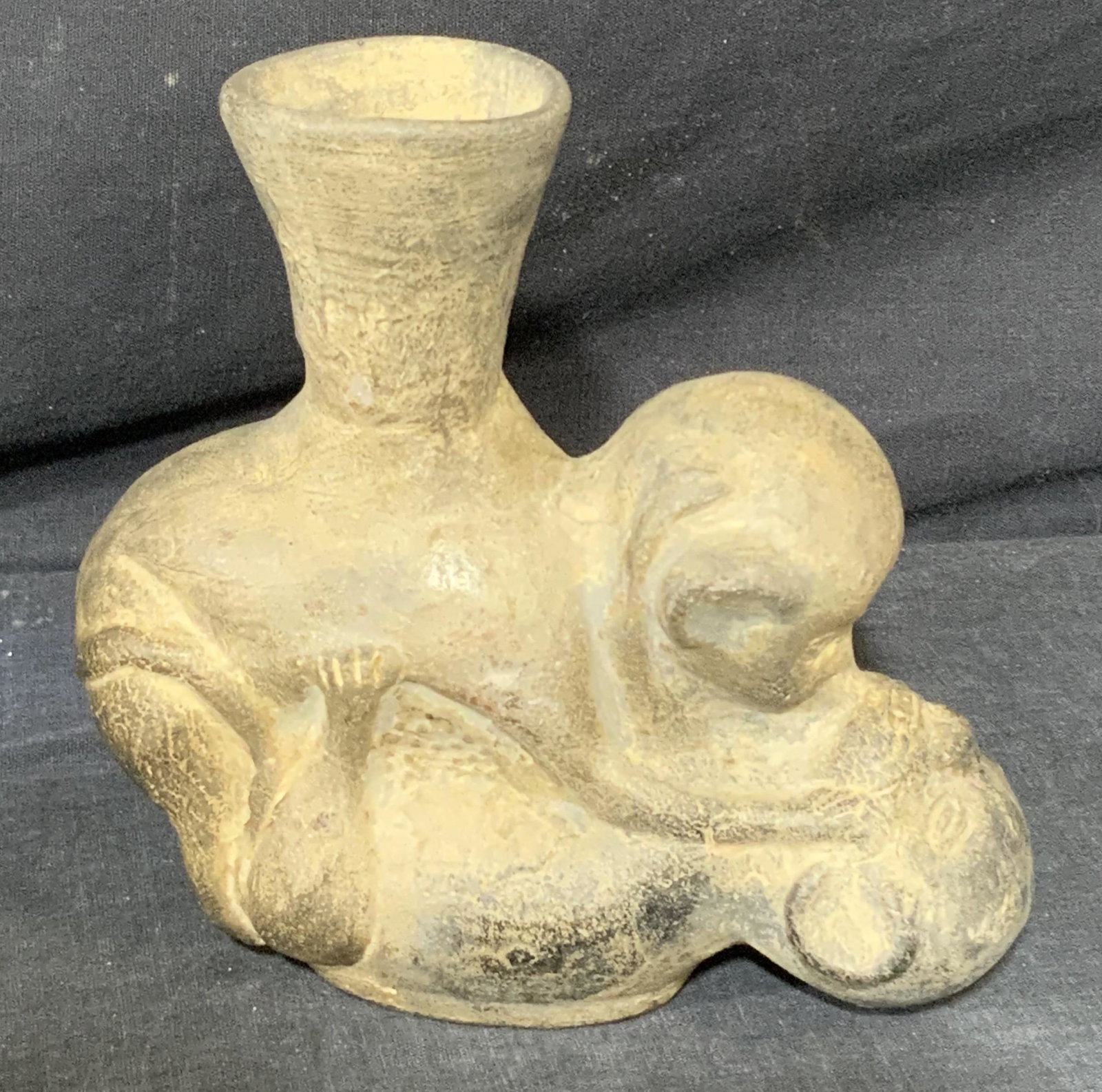 Vintage Erotic Monkey Terrocatta Vase: Vintage Erotic Monkey Terrocatta Vase, stamps to underside illegible, measures 5 3/4 x 5 1/2 inches, wear consistent with age and use. Art, table art, artwork, home decor, terracotta, terracotta decor
