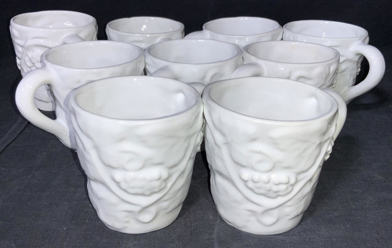 9 Pcs White Embossed Ceramic Mugs, Italy (1 of 9)