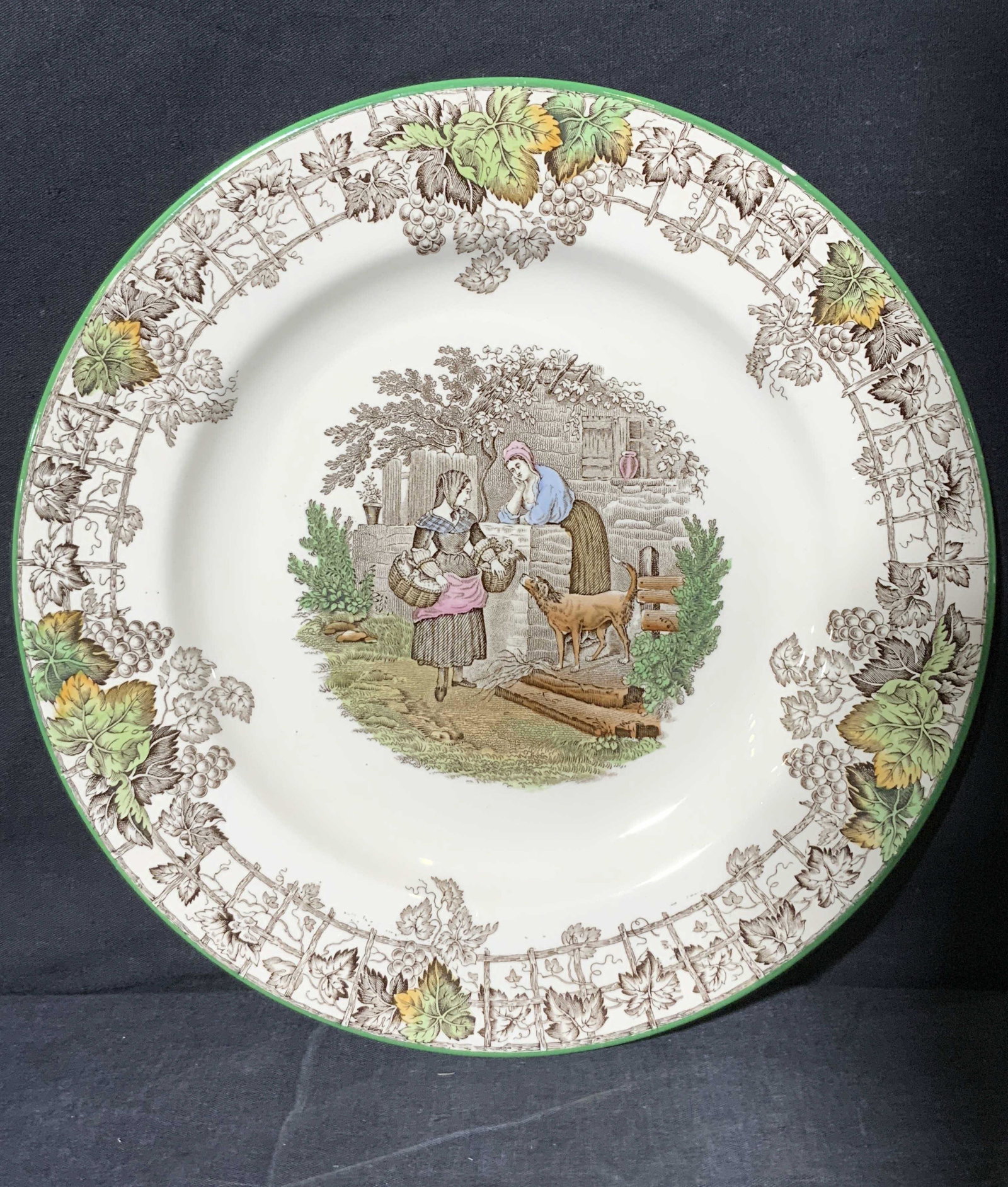 SPODEâ€™S BYRON Porcelain Collectible Plate: SPODEâ€™S BYRON Porcelain Collectible Plate, underside reads Copeland England SPODEâ€™S Byron, subject two women and a dog, measures 10 3/4 x 10 3/4 inches, surface wear to piece. Property o