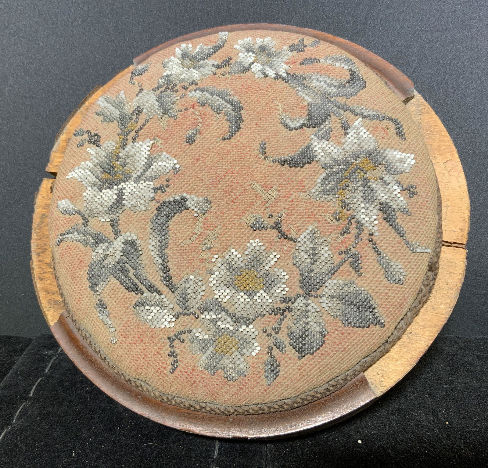 Antique Beadwork Low Foot Stool (1 of 5)