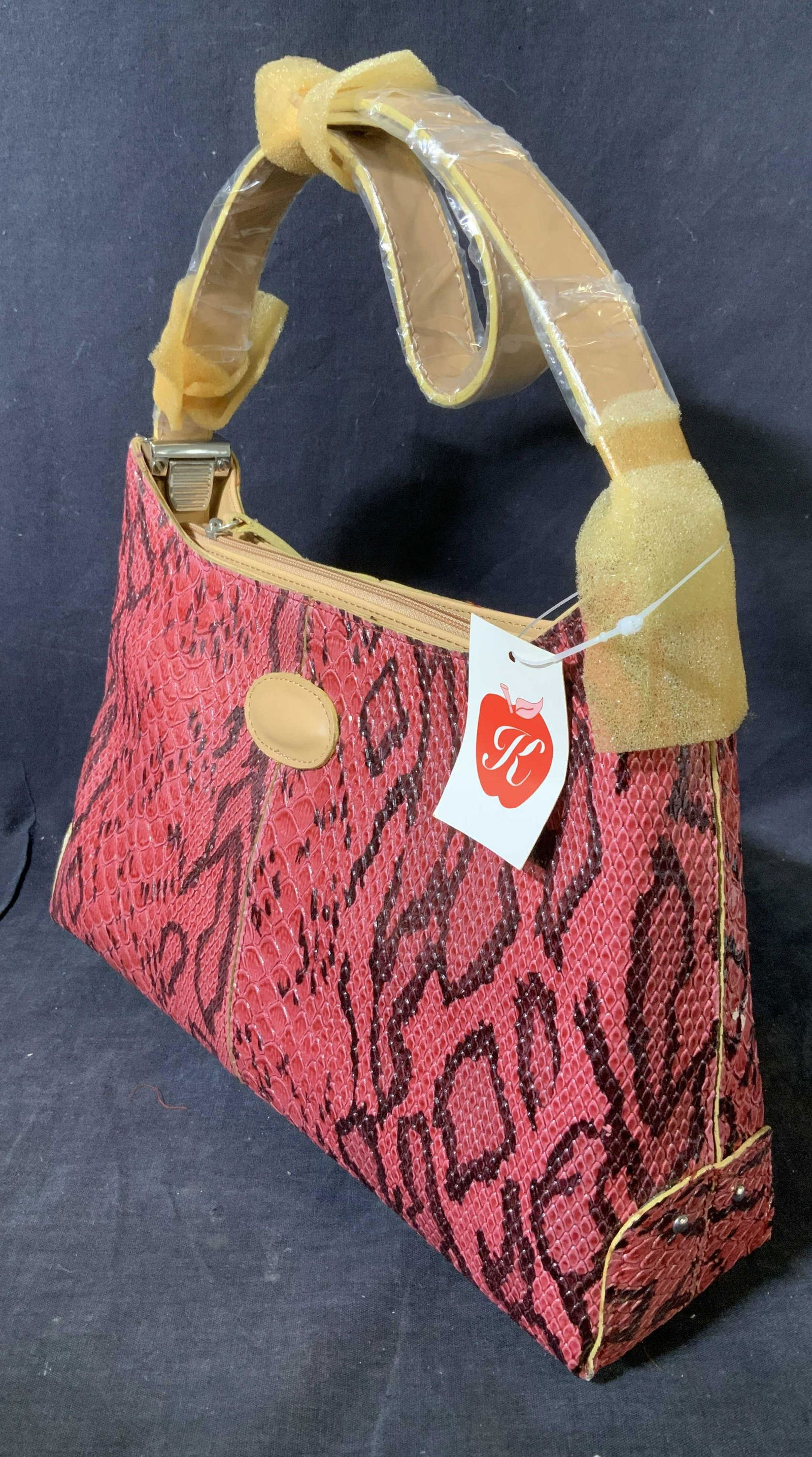 Red Snakeskin Leatherette Handbag, New Never used (1 of 7)