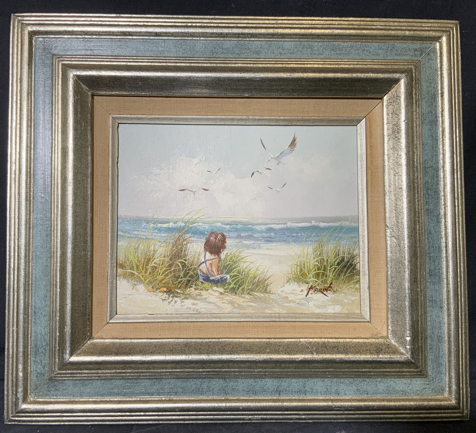 MARIN Signed Child at Beach Acrylic on Canvas (1 of 7)