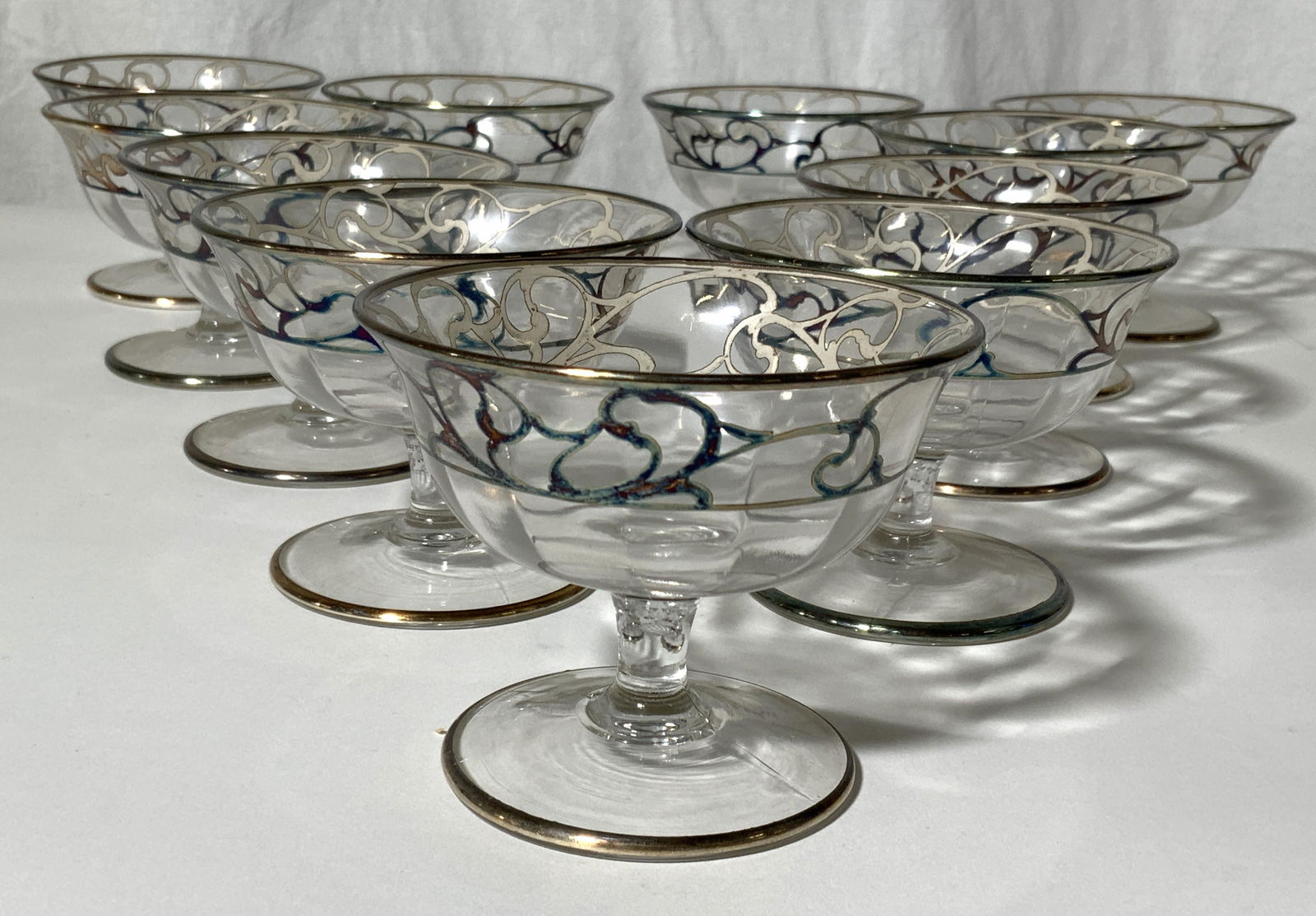 11 PCs Sterling Silver Lined Glass Dessert Cups (1 of 9)