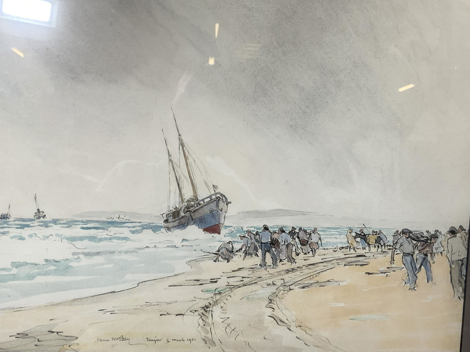 JAMES MCBEY Beached Ship Watercolor on Paper (1 of 9)