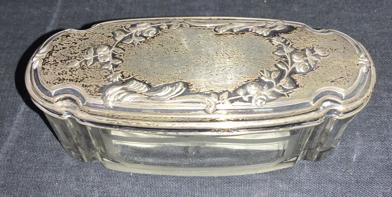 Antique Glass Box w Low Grade Silver Top (1 of 8)