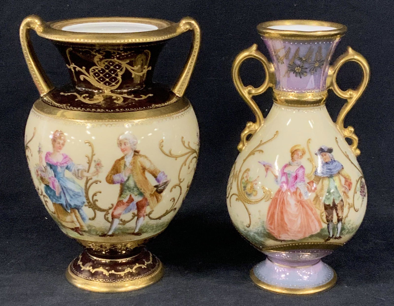 Pair Antique Dresden Hand Painted Gilt Urns (1 of 12)
