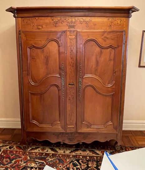 Antique Country French Carved Inlaid Armoire (1 of 20)