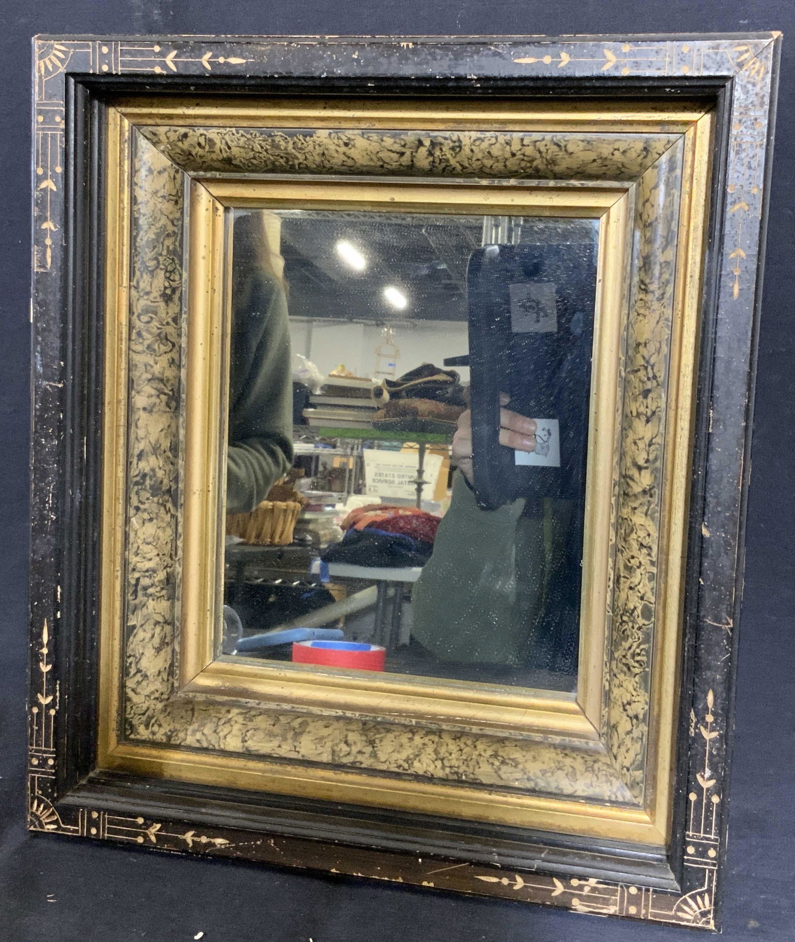 Small Black & Gold Toned Wall Mirror (1 of 6)