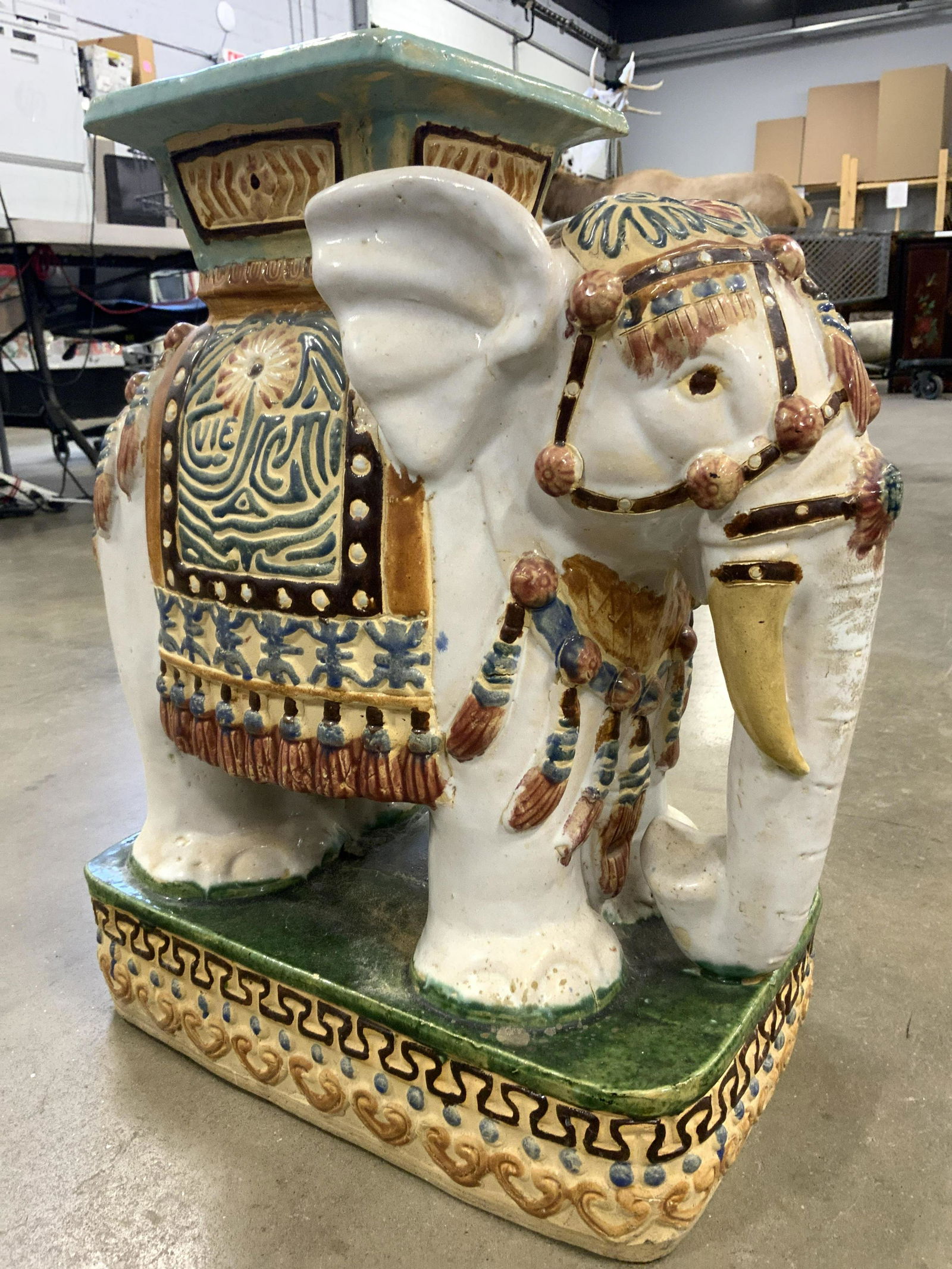 Vintage Ceramic Elephant Garden Stool