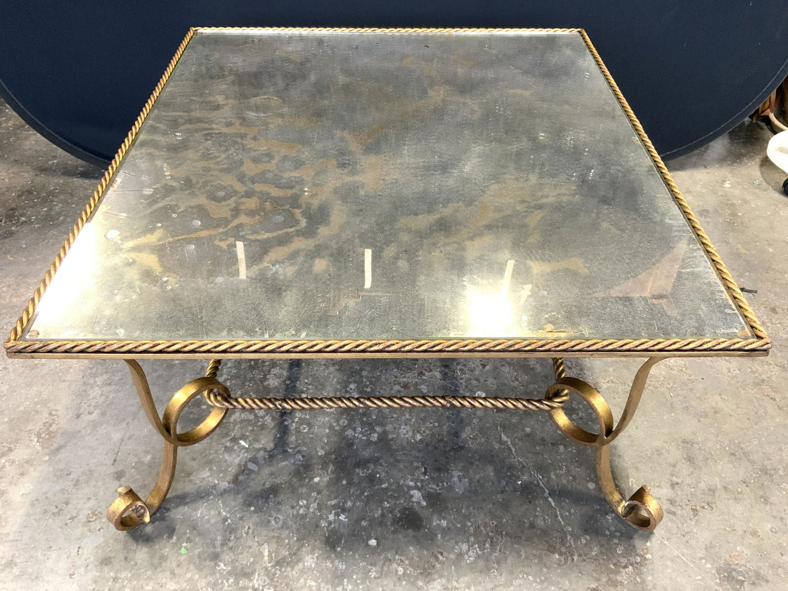 Mirror Top Tassel Rope Coffee Table Twisted Metal (1 of 10)