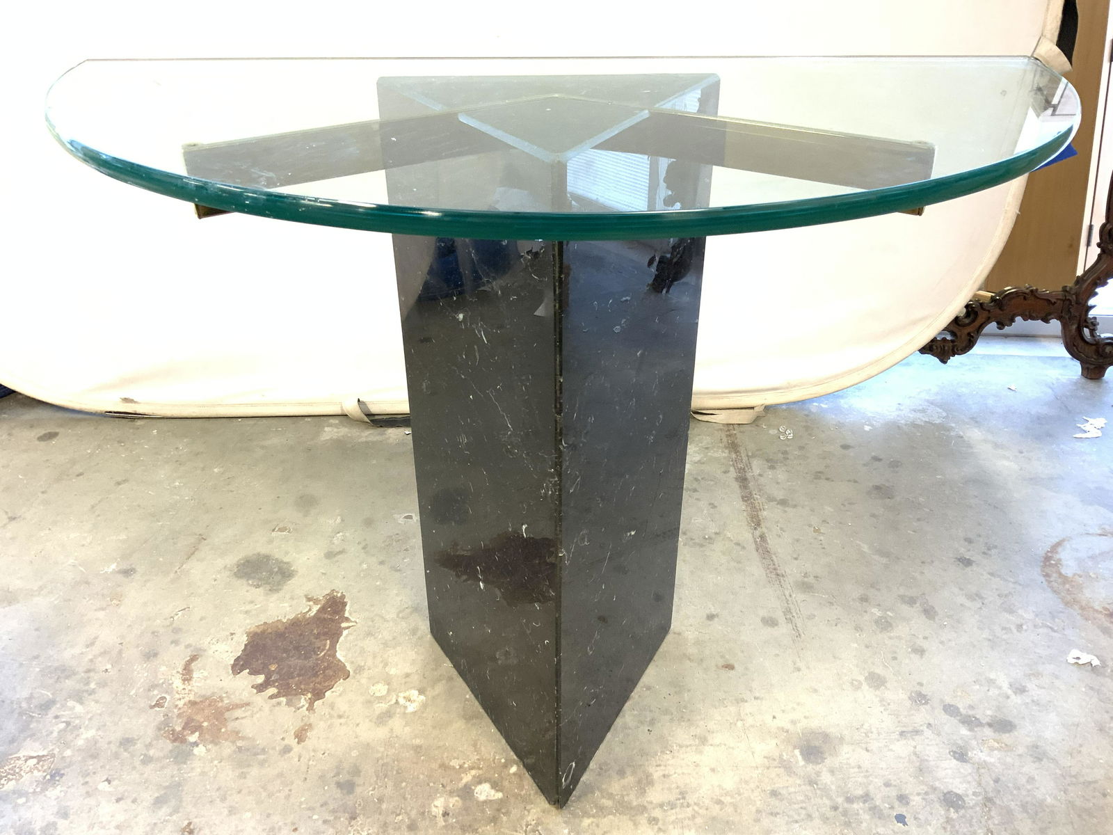 Marble Base Glass Top Demilune Table (1 of 10)