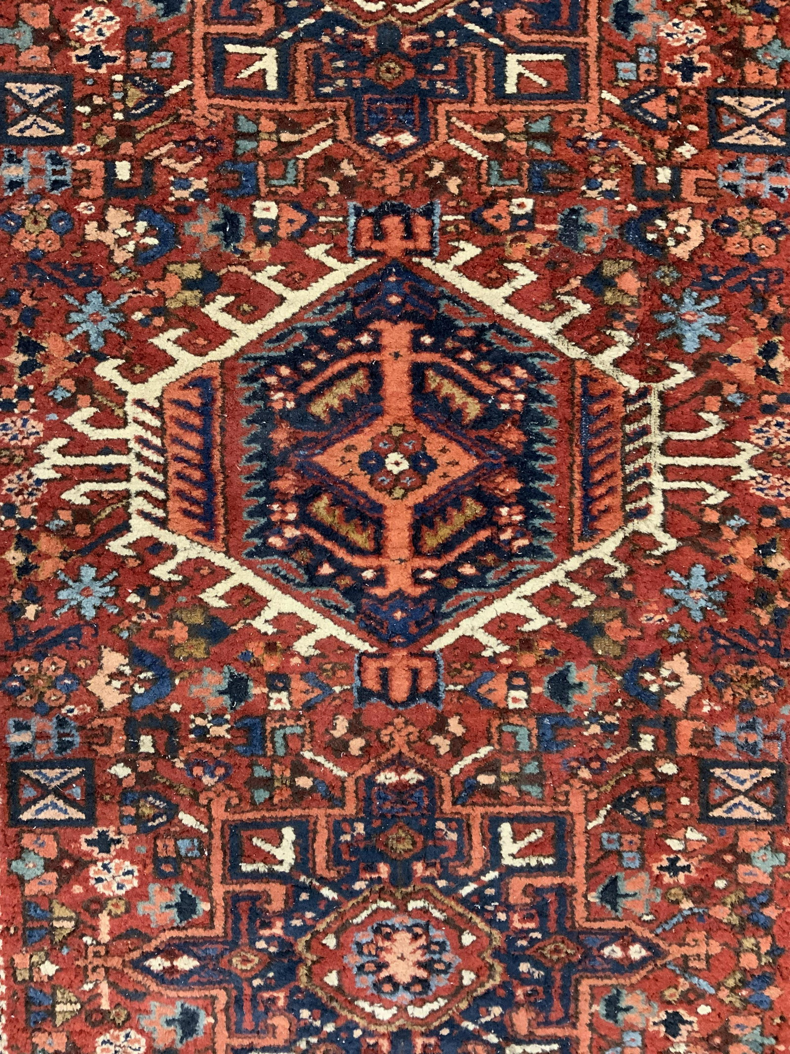 Vintage Handmade Turkish Wool Area Rug: Rug is handmade and wool. Piece has intricate multi toned geometric & floral detail. Rug is vintage possibly antique. Rug appears to be Turkish. Piece measures approx 80 inches long 60 inches wide. Ru