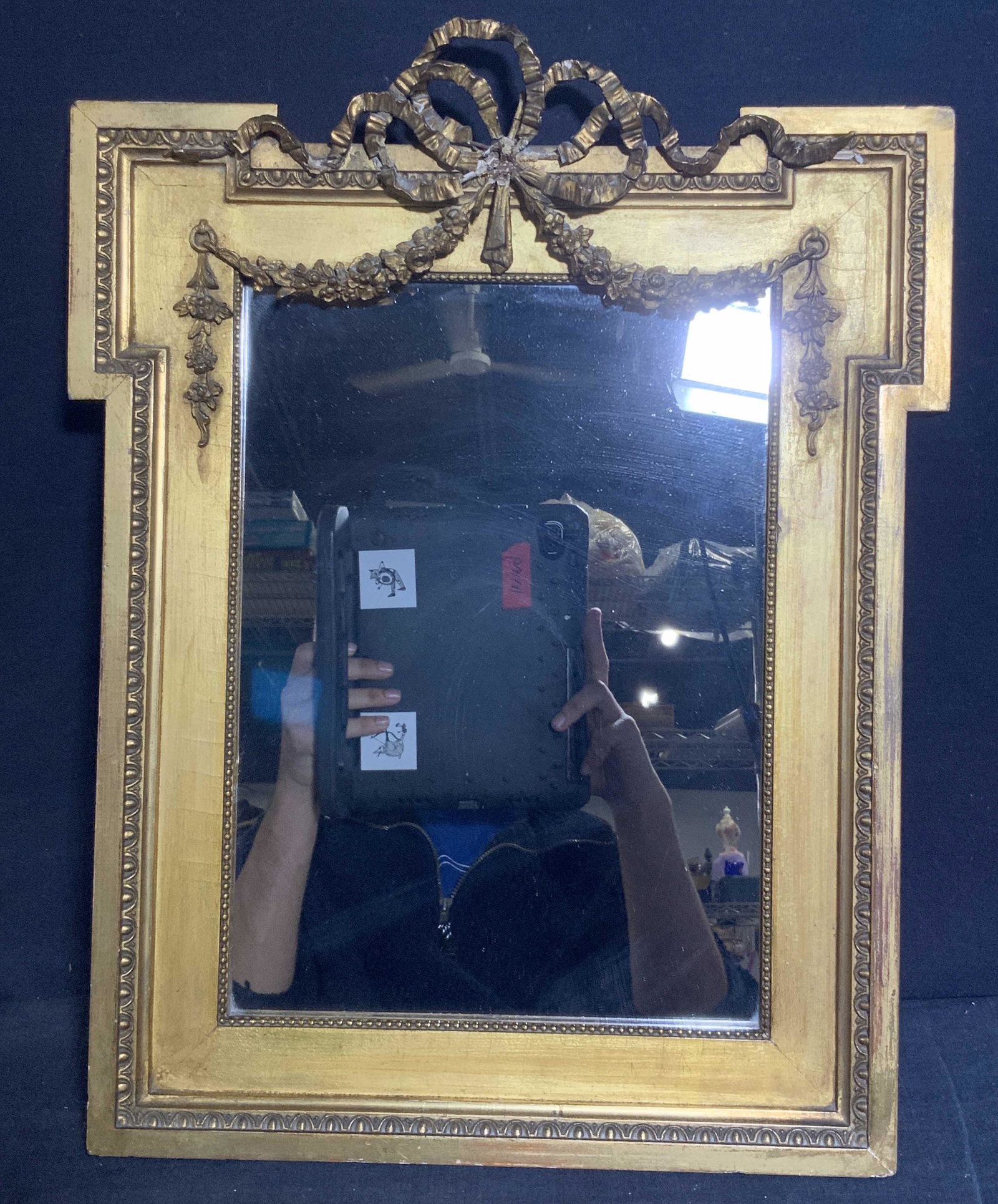 Gilt Wood Mirror w Ribbon Motif (1 of 7)