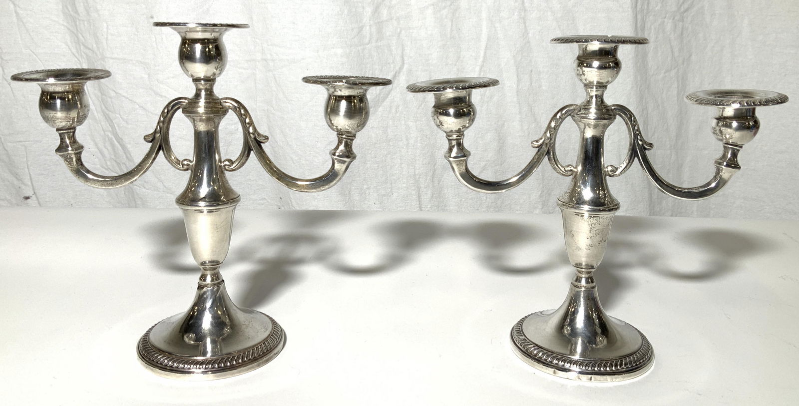 Pair Weighted Sterling Silver 3 Arm Candelabras (1 of 12)
