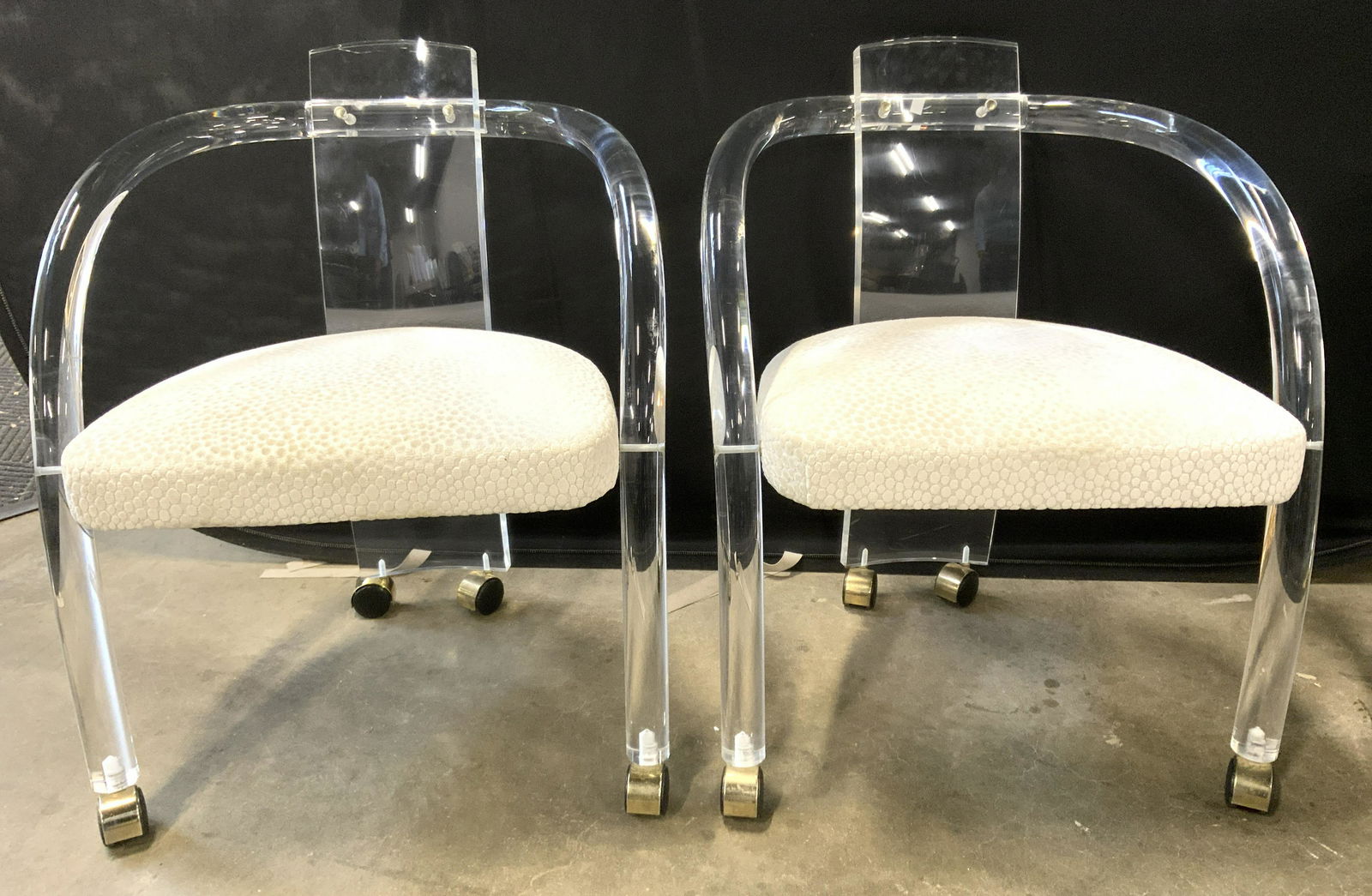 MCM Pair Tubular Lucite Chairs On Wheels C 1970s (1 of 12)